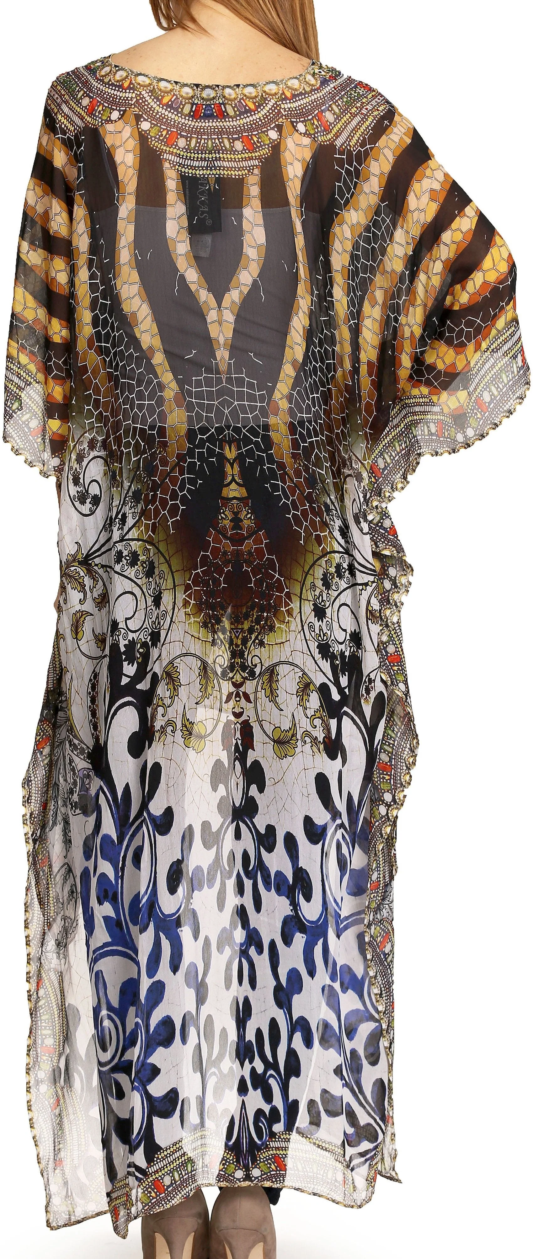Sakkas Zeke Hi Low V-Neck Caftan Dress Printed Top Cover / Up - Image 32