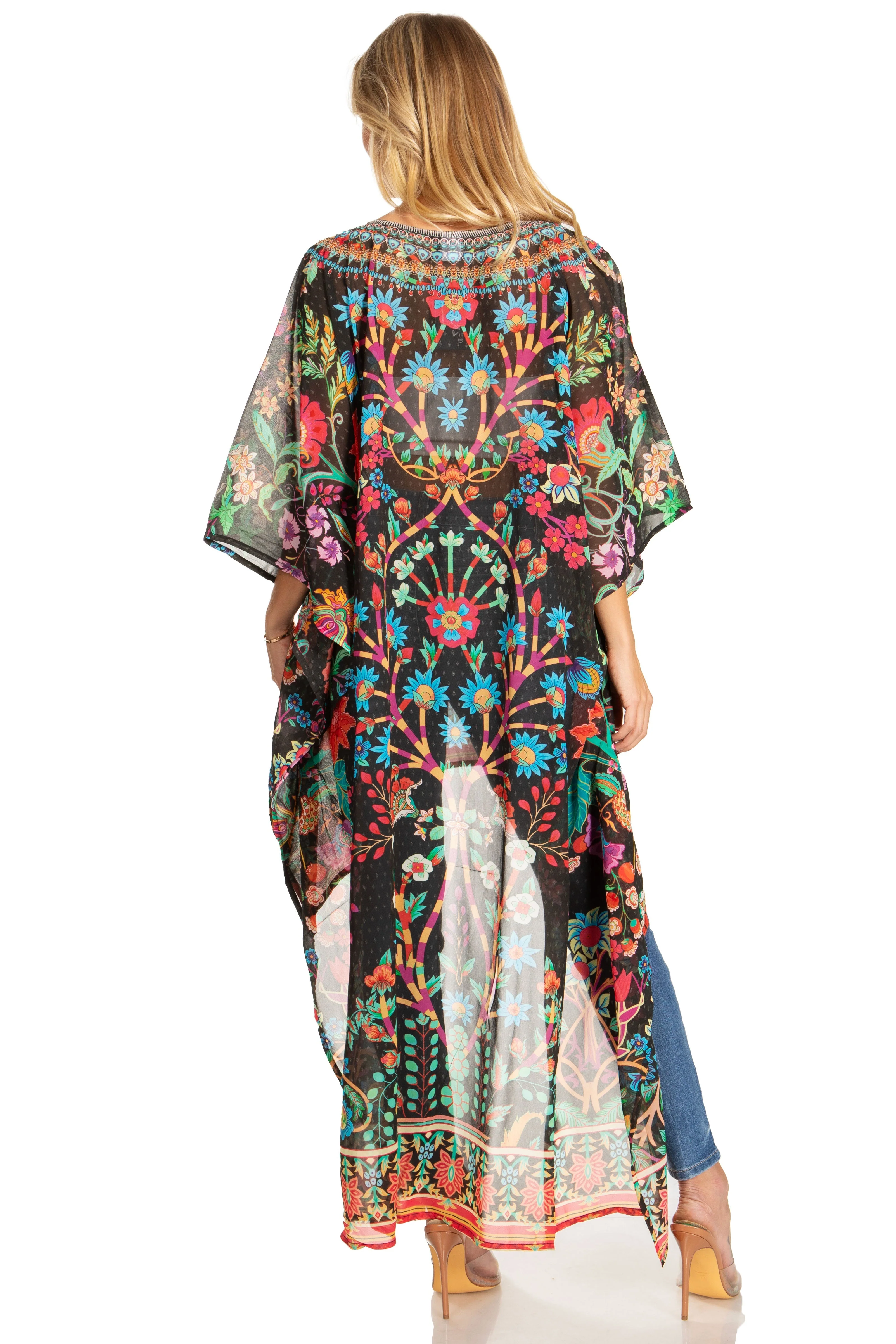 Sakkas Zeke Hi Low V-Neck Caftan Dress Printed Top Cover / Up - Image 42