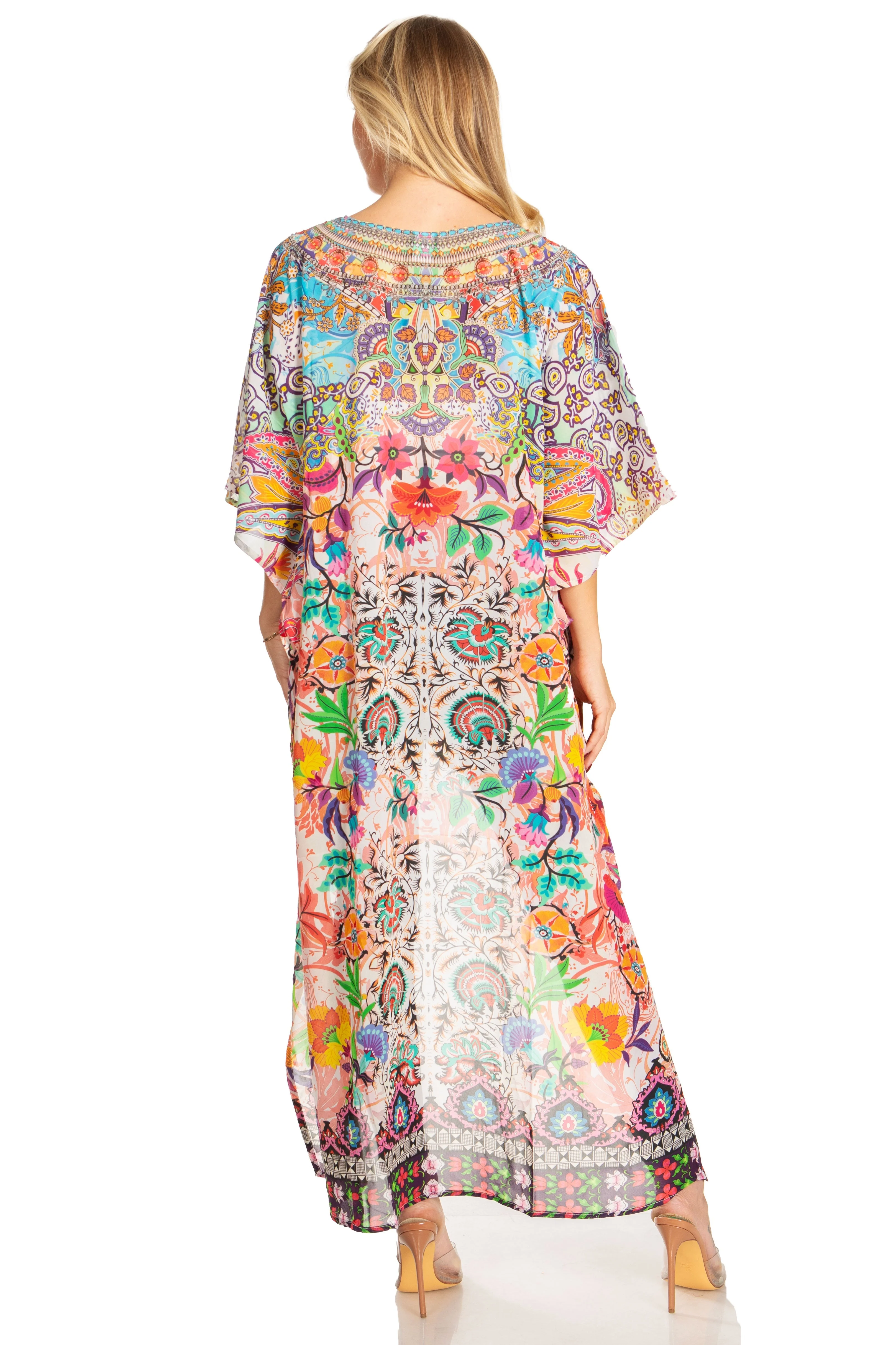 Sakkas Zeke Hi Low V-Neck Caftan Dress Printed Top Cover / Up - Image 52