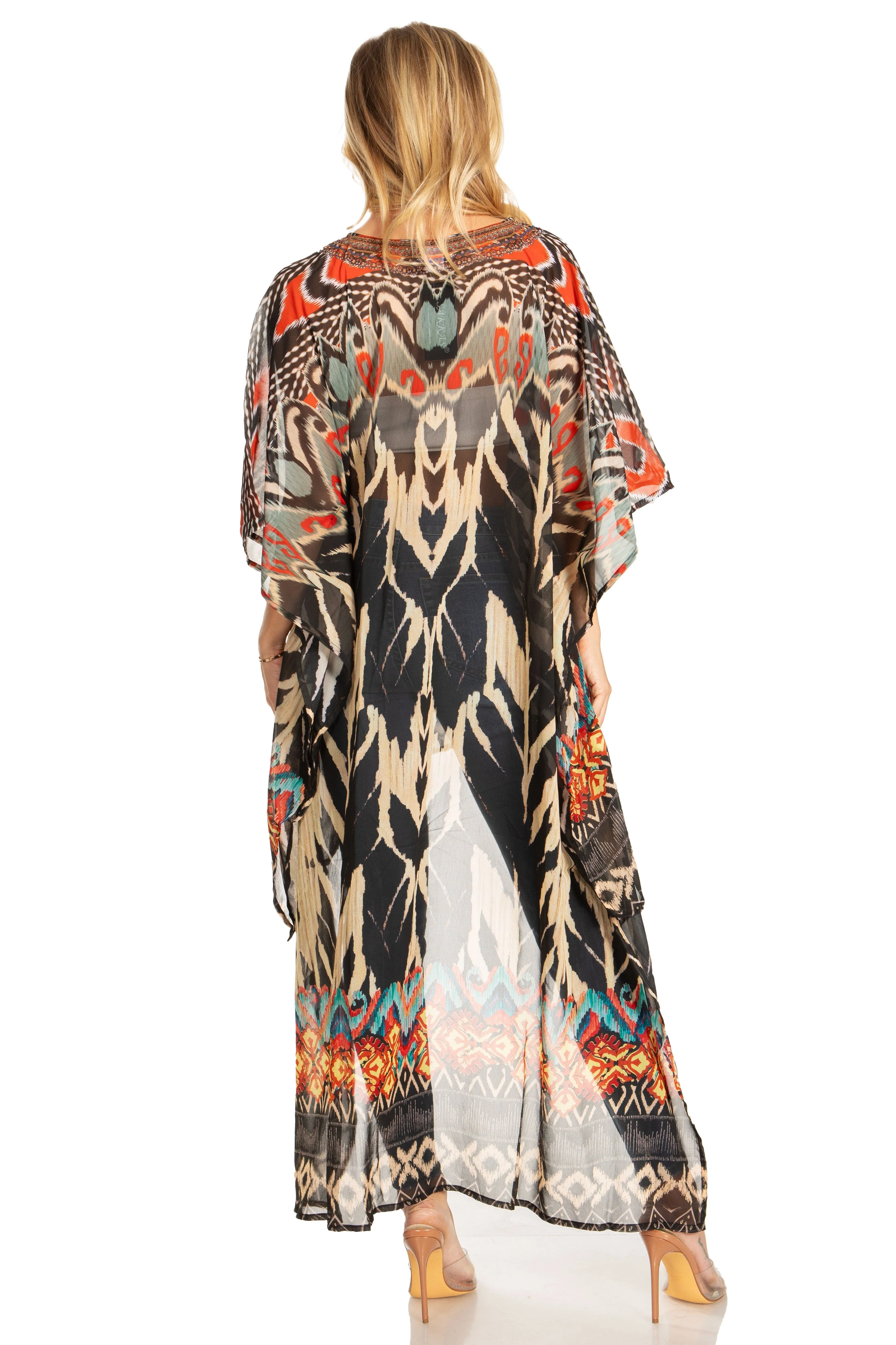 Sakkas Zeke Hi Low V-Neck Caftan Dress Printed Top Cover / Up - Image 67
