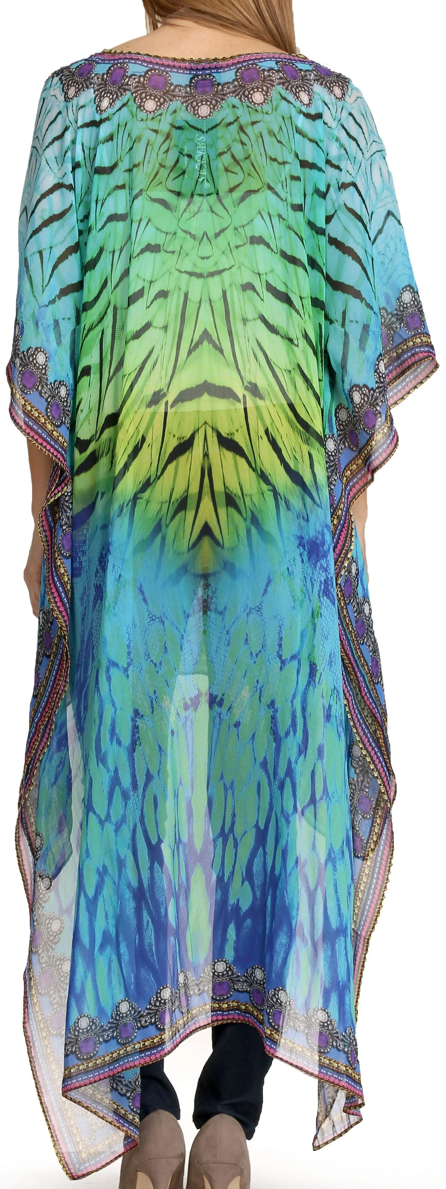Sakkas Zeke Hi Low V-Neck Caftan Dress Printed Top Cover / Up - Image 7