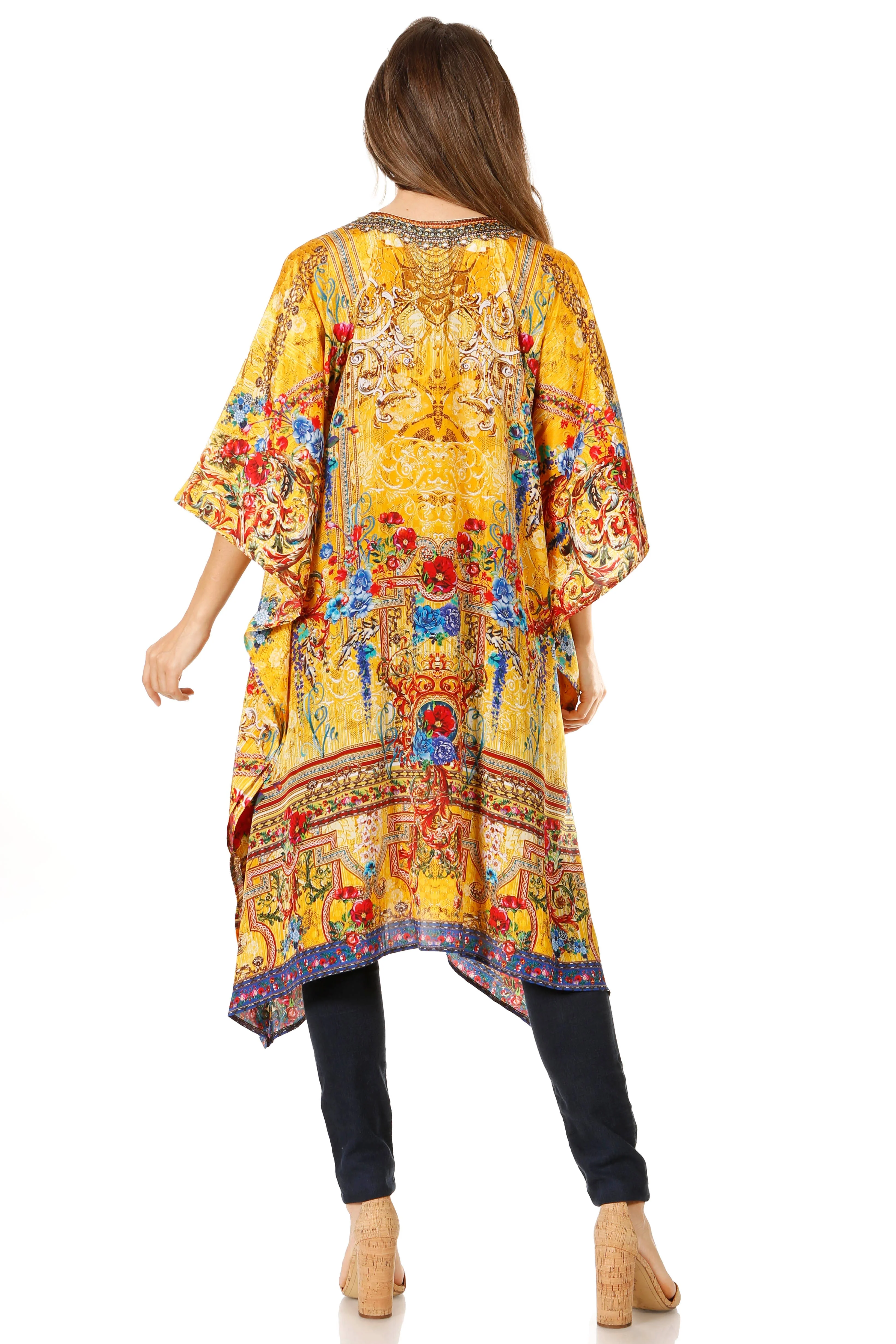 Sakkas Zeni Women's Short sleeve V-neck Summer Floral Print Caftan Dress Cover-up - Image 102