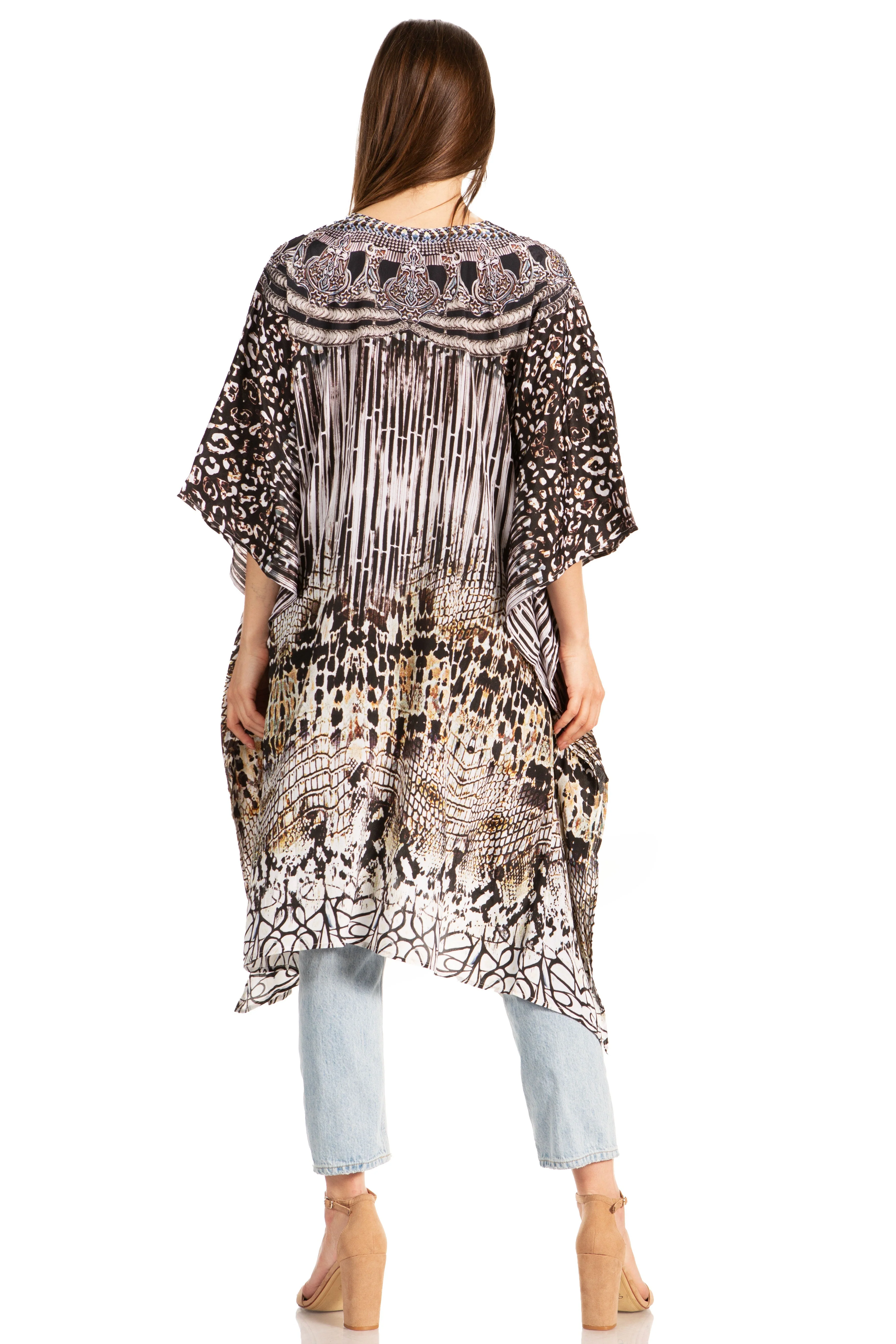 Sakkas Zeni Women's Short sleeve V-neck Summer Floral Print Caftan Dress Cover-up - Image 32