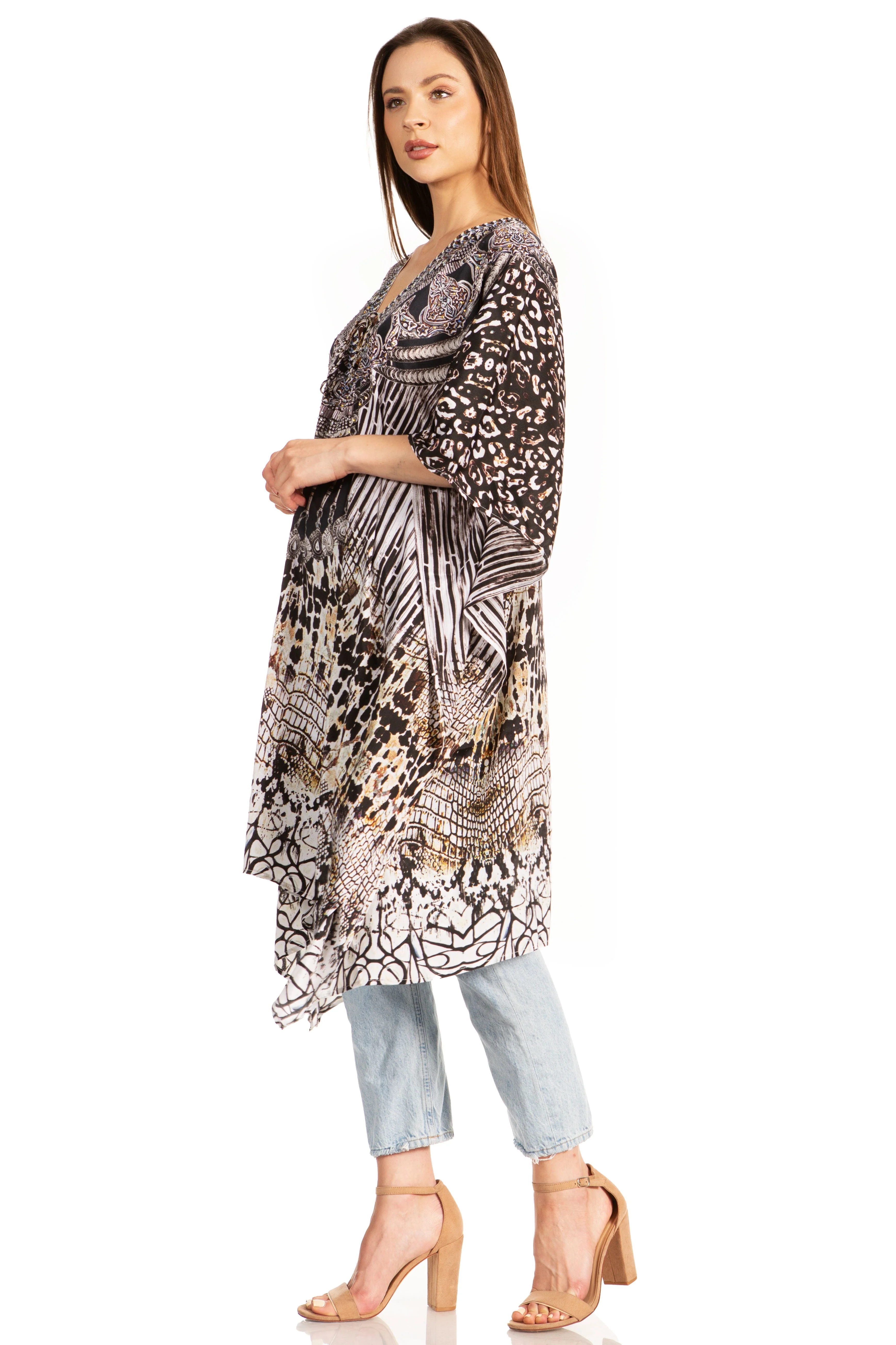 Sakkas Zeni Women's Short sleeve V-neck Summer Floral Print Caftan Dress Cover-up - Image 34