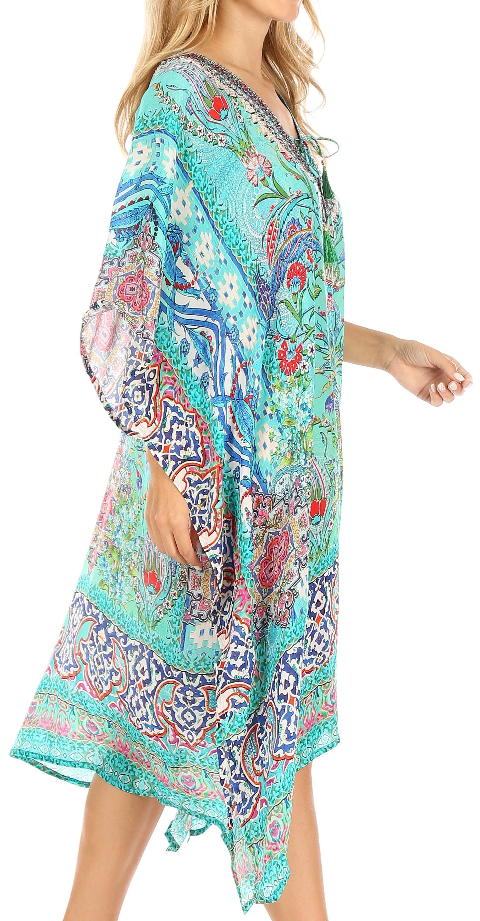 Sakkas Zeni Women's Short sleeve V-neck Summer Floral Print Caftan Dress Cover-up - Image 39