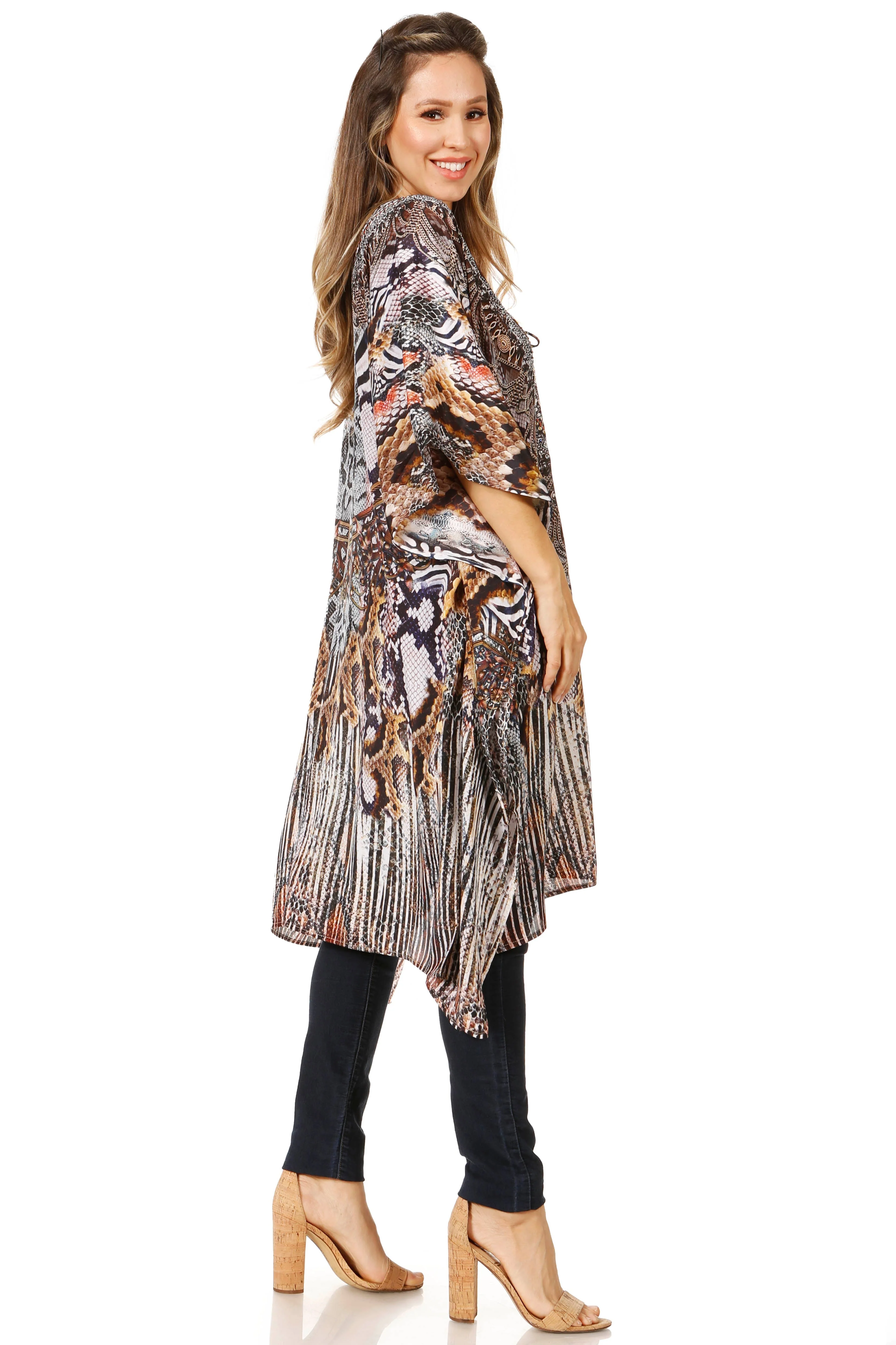 Sakkas Zeni Women's Short sleeve V-neck Summer Floral Print Caftan Dress Cover-up - Image 59