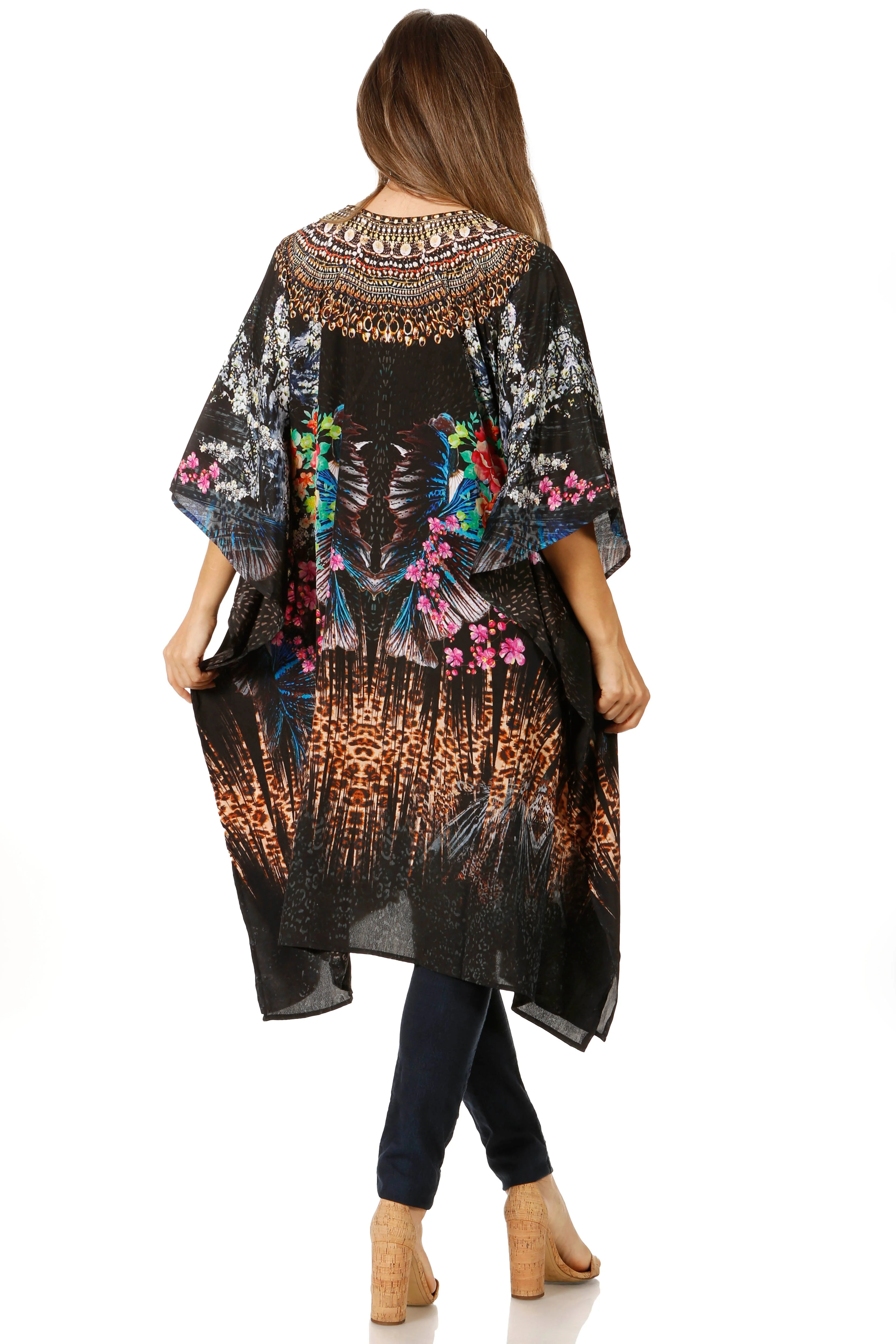 Sakkas Zeni Women's Short sleeve V-neck Summer Floral Print Caftan Dress Cover-up - Image 62