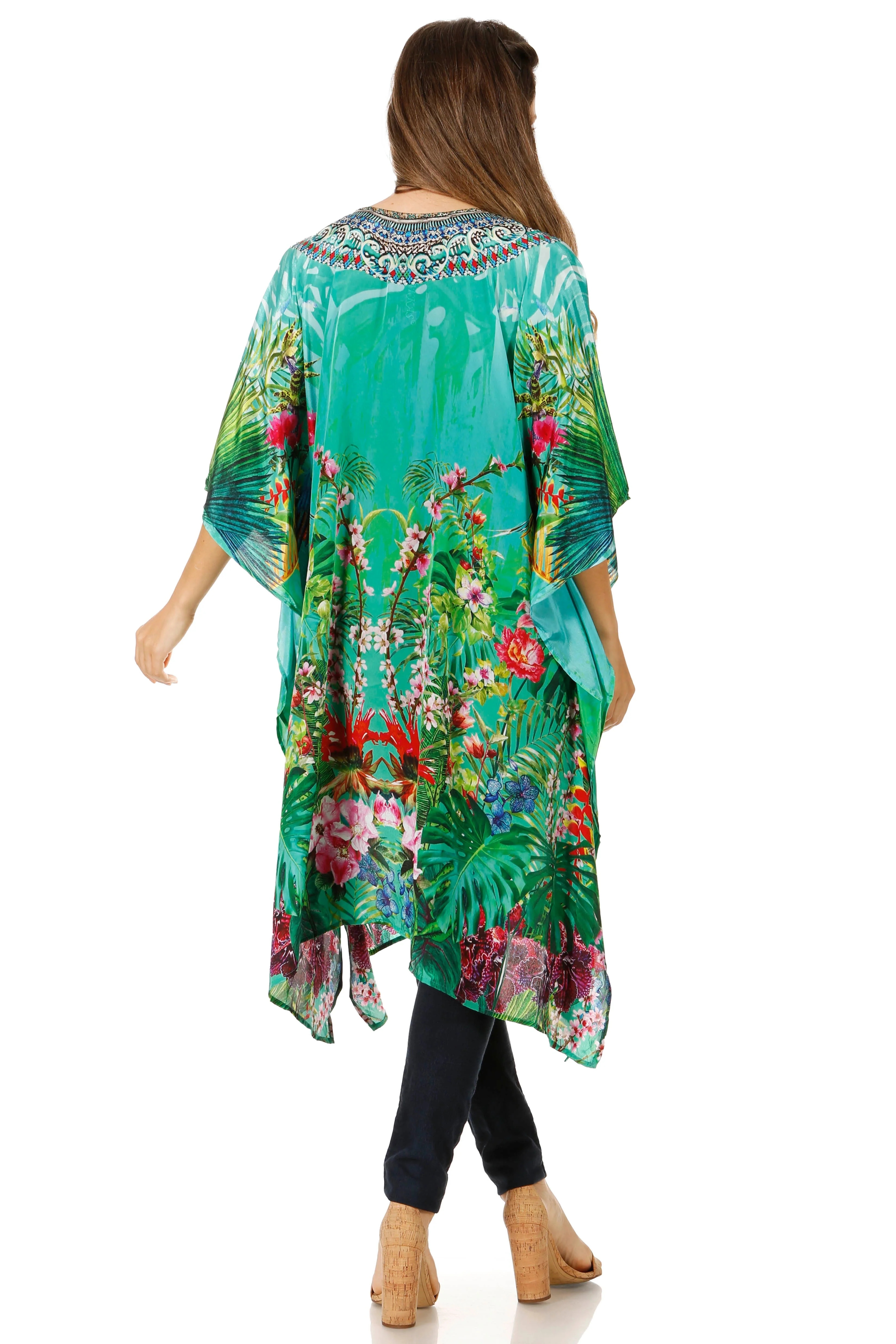 Sakkas Zeni Women's Short sleeve V-neck Summer Floral Print Caftan Dress Cover-up - Image 67