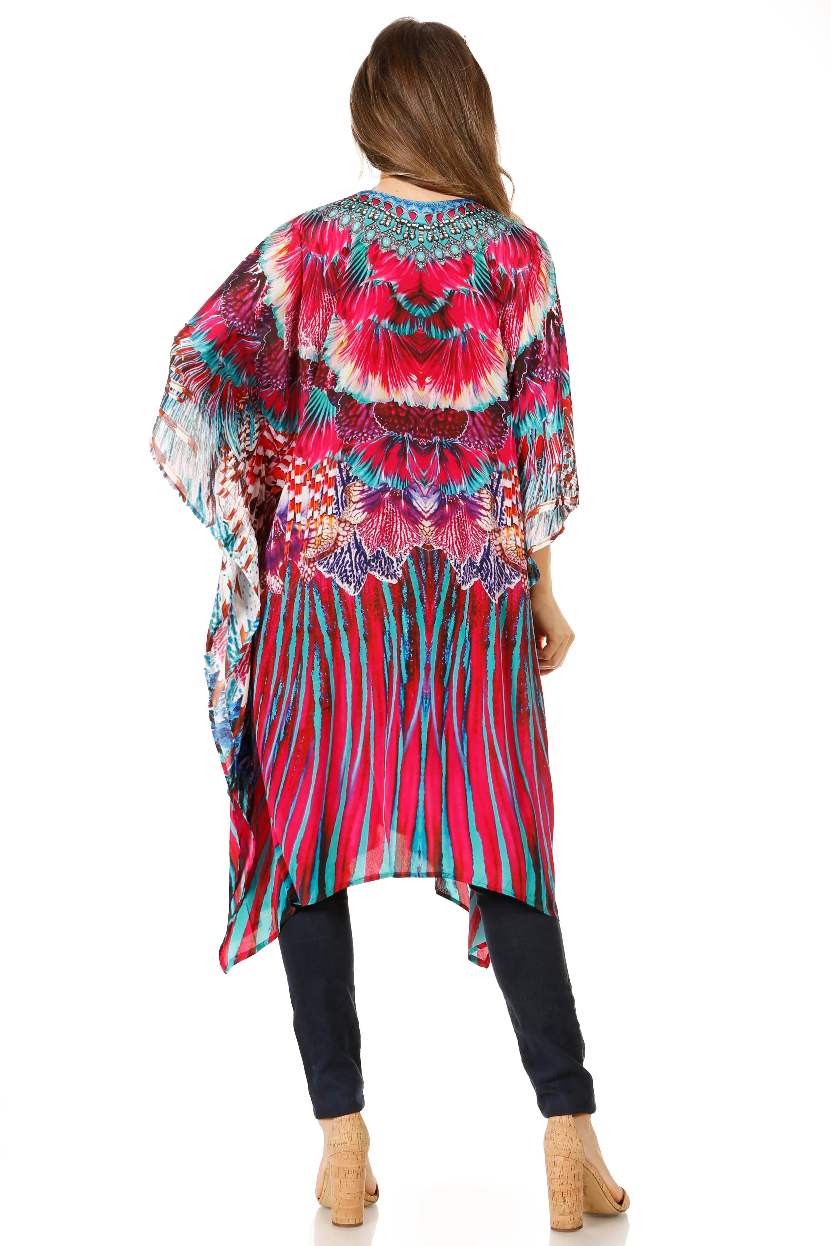 Sakkas Zeni Women's Short sleeve V-neck Summer Floral Print Caftan Dress Cover-up - Image 77