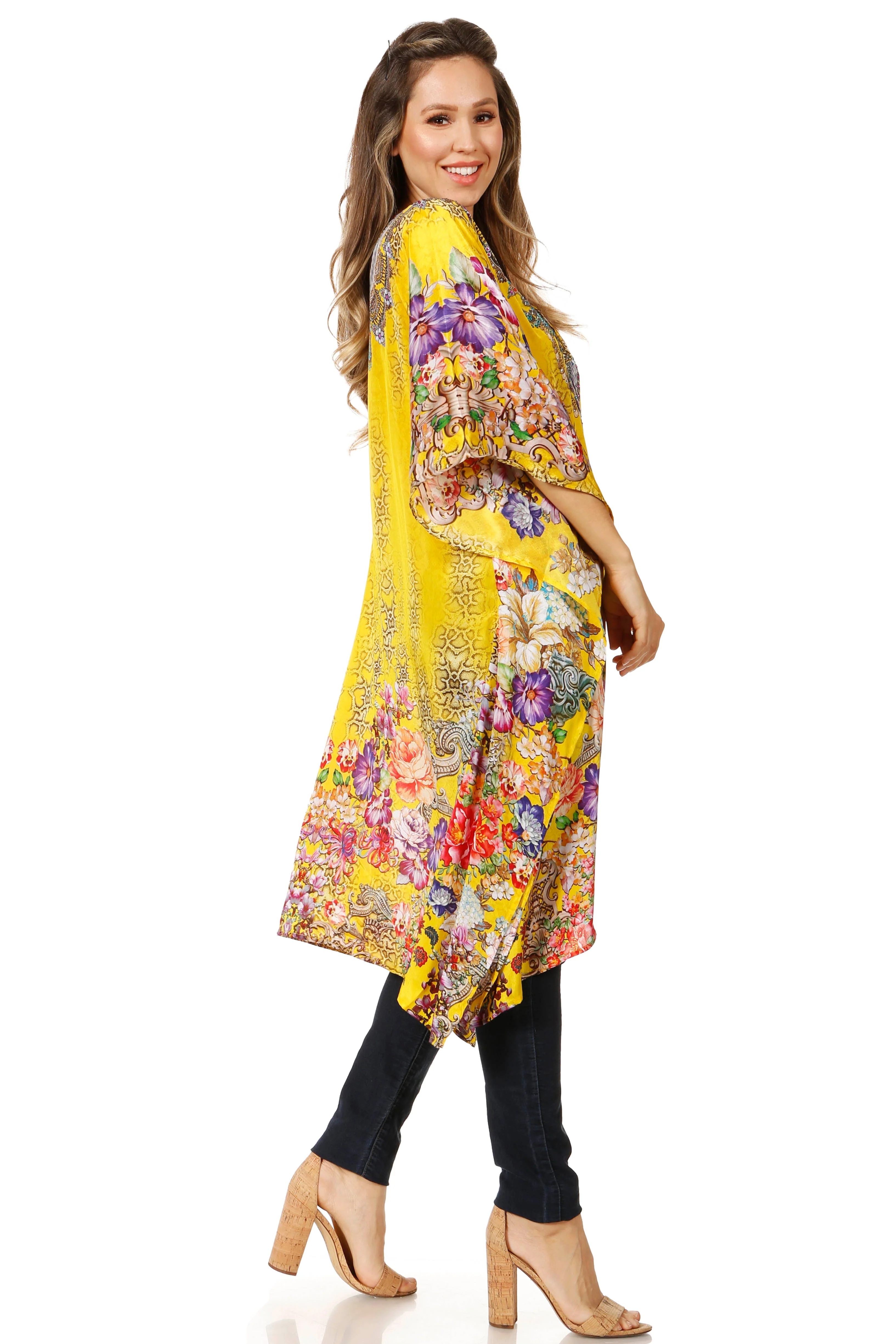 Sakkas Zeni Women's Short sleeve V-neck Summer Floral Print Caftan Dress Cover-up - Image 84