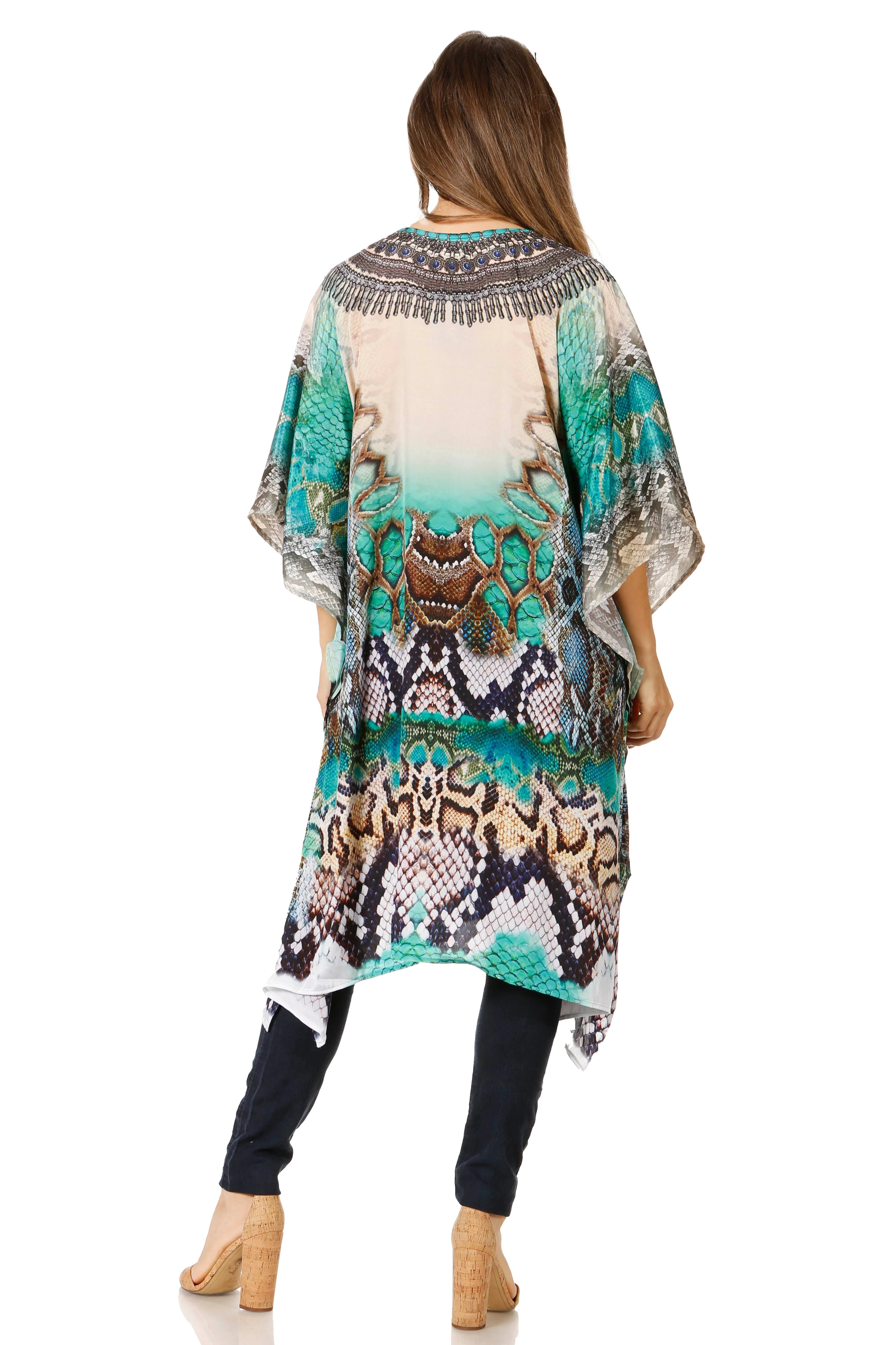 Sakkas Zeni Women's Short sleeve V-neck Summer Floral Print Caftan Dress Cover-up - Image 87