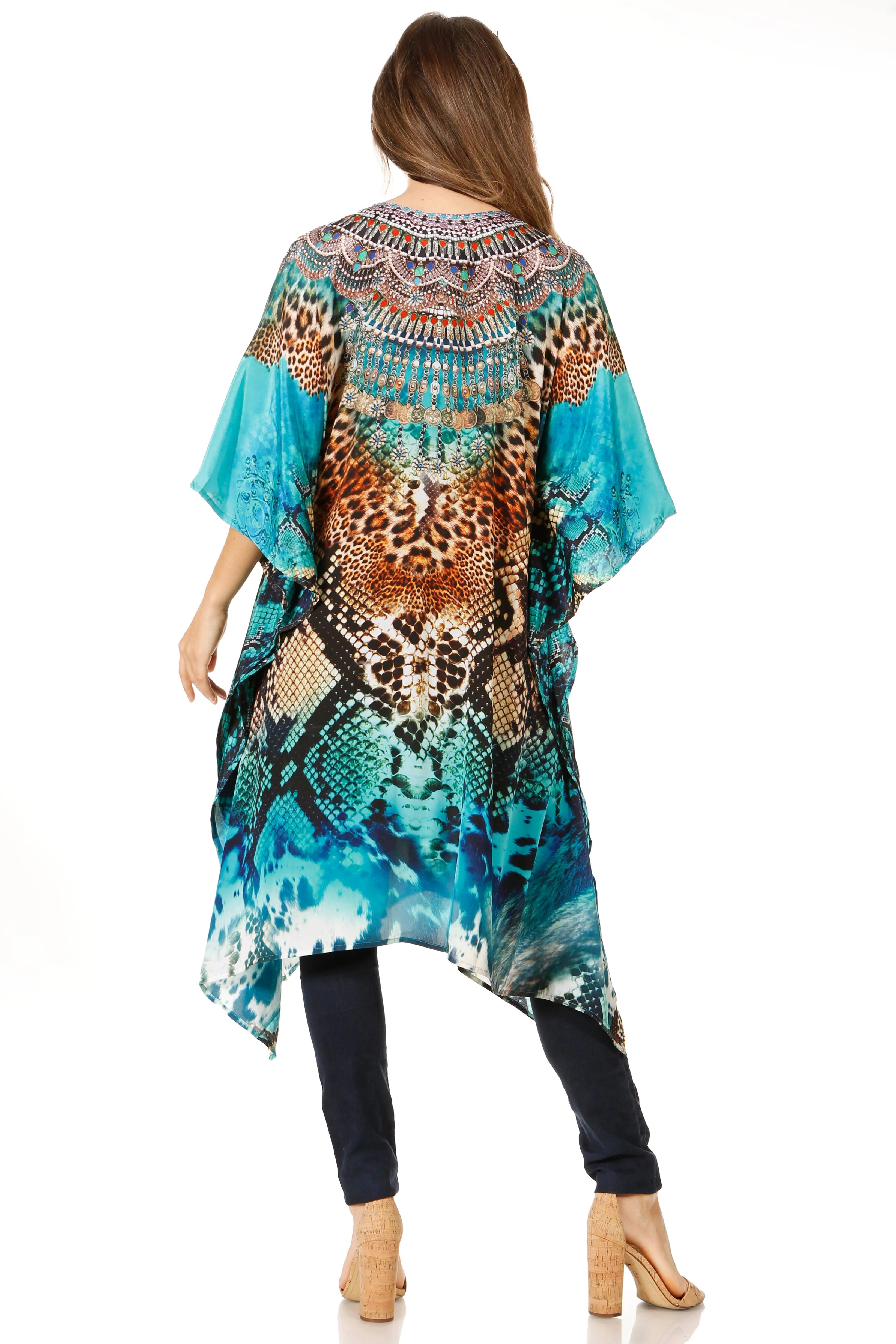 Sakkas Zeni Women's Short sleeve V-neck Summer Floral Print Caftan Dress Cover-up - Image 97