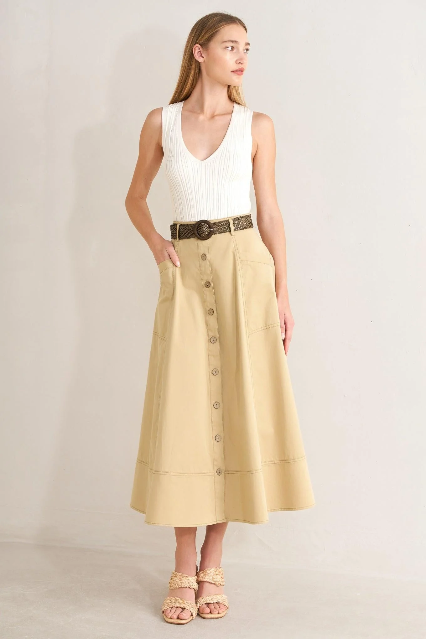 Sand Breeze Woven Midi Skirt - Image 4