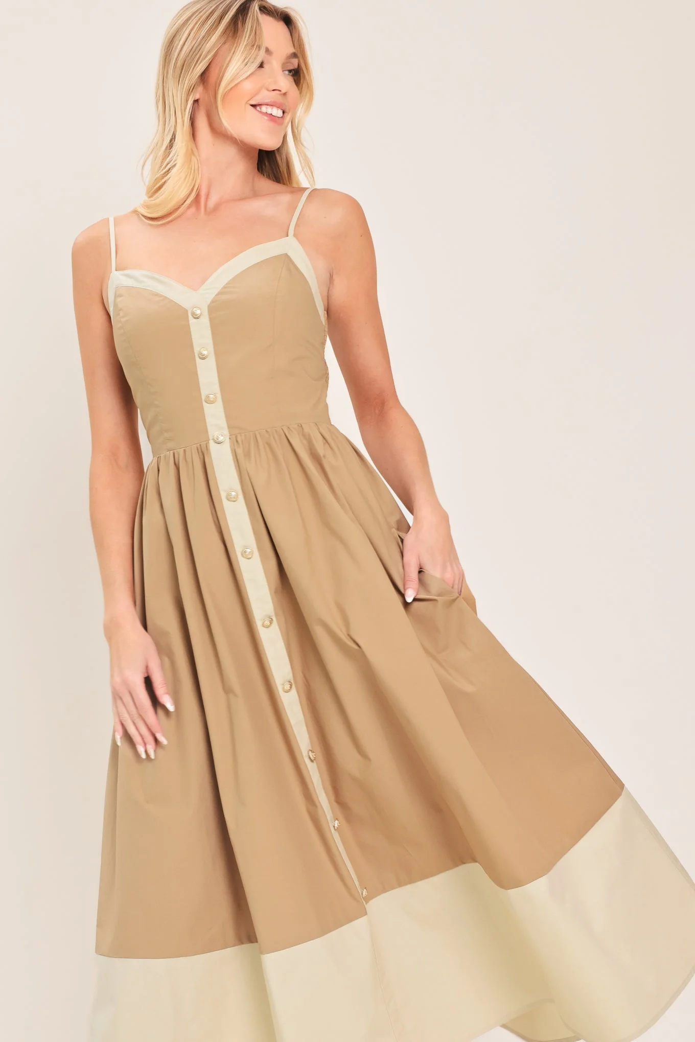 Sandstone Sweetheart Woven Midi Dress - Image 4