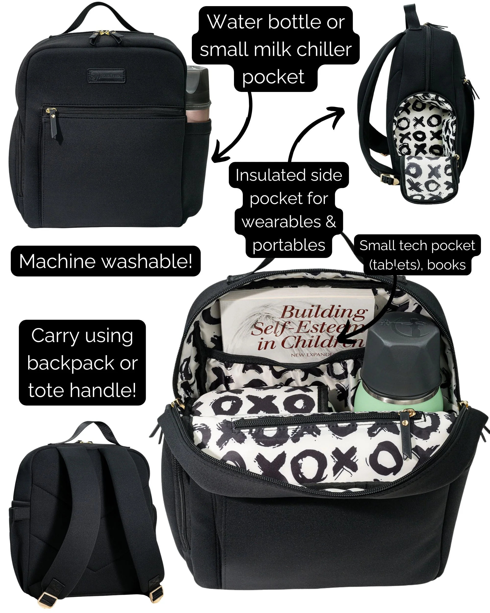 Sarah Wells Fifi Mini Breast Pump Bag – 13" Neoprene Backpack for Wearable Pumps – Insulated, Lightweight, Washable - Image 6