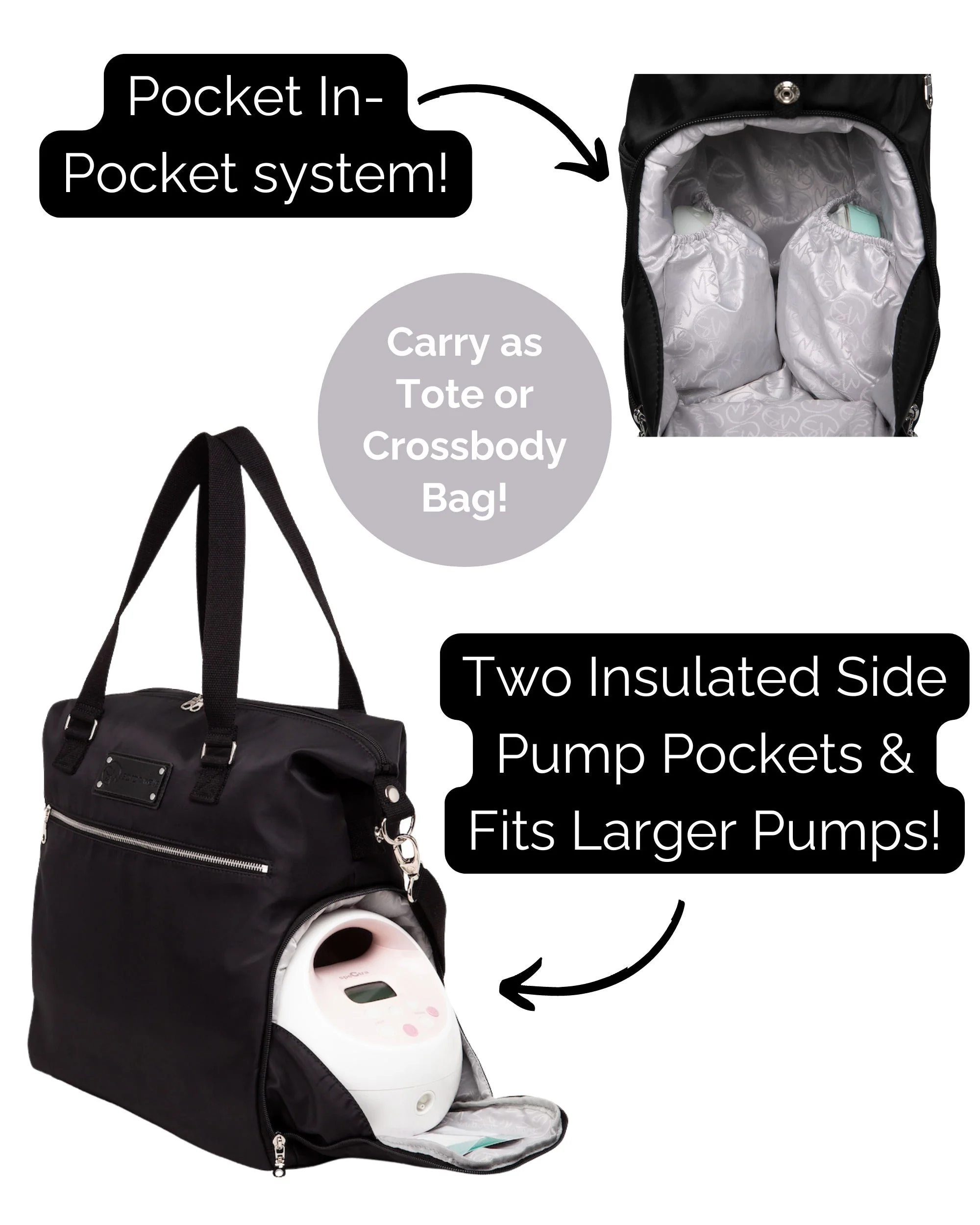 Sarah Wells Lizzy Breast Pump Tote – Lightweight, Easy-Clean Bag with Insulated Pocket, Laptop Sleeve & Side Storage – Fits Pumps & More - Image 2