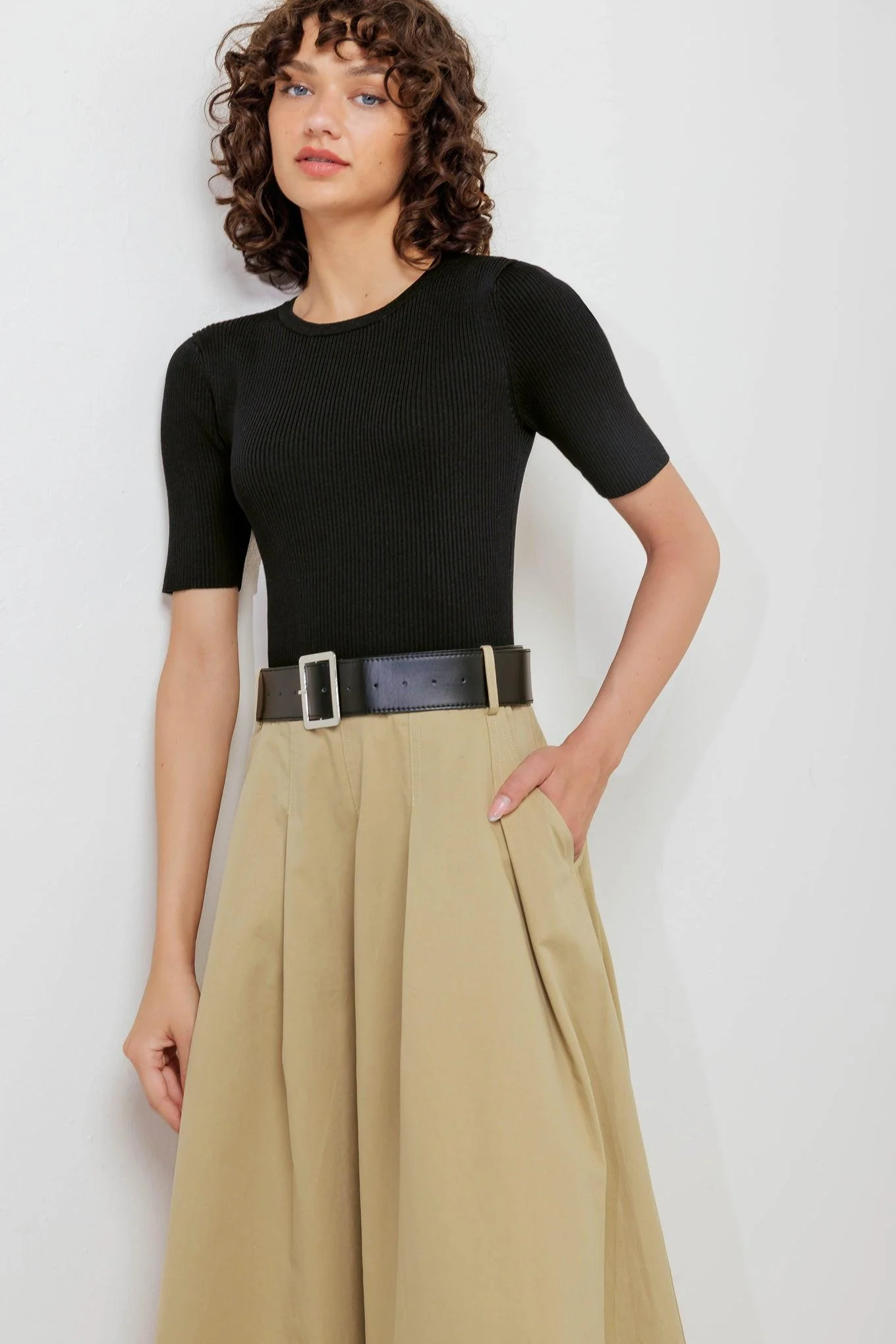 Sculpted Grace Sweater Woven Top and Skirt Dress - Image 4