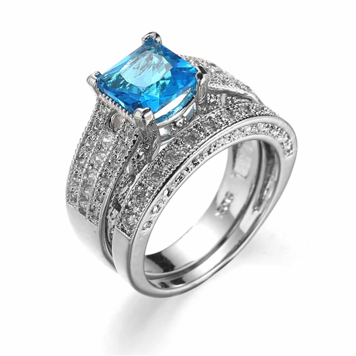 Sea Blue Crystal & Cubic Zirconia Band Ring Set - Image 4