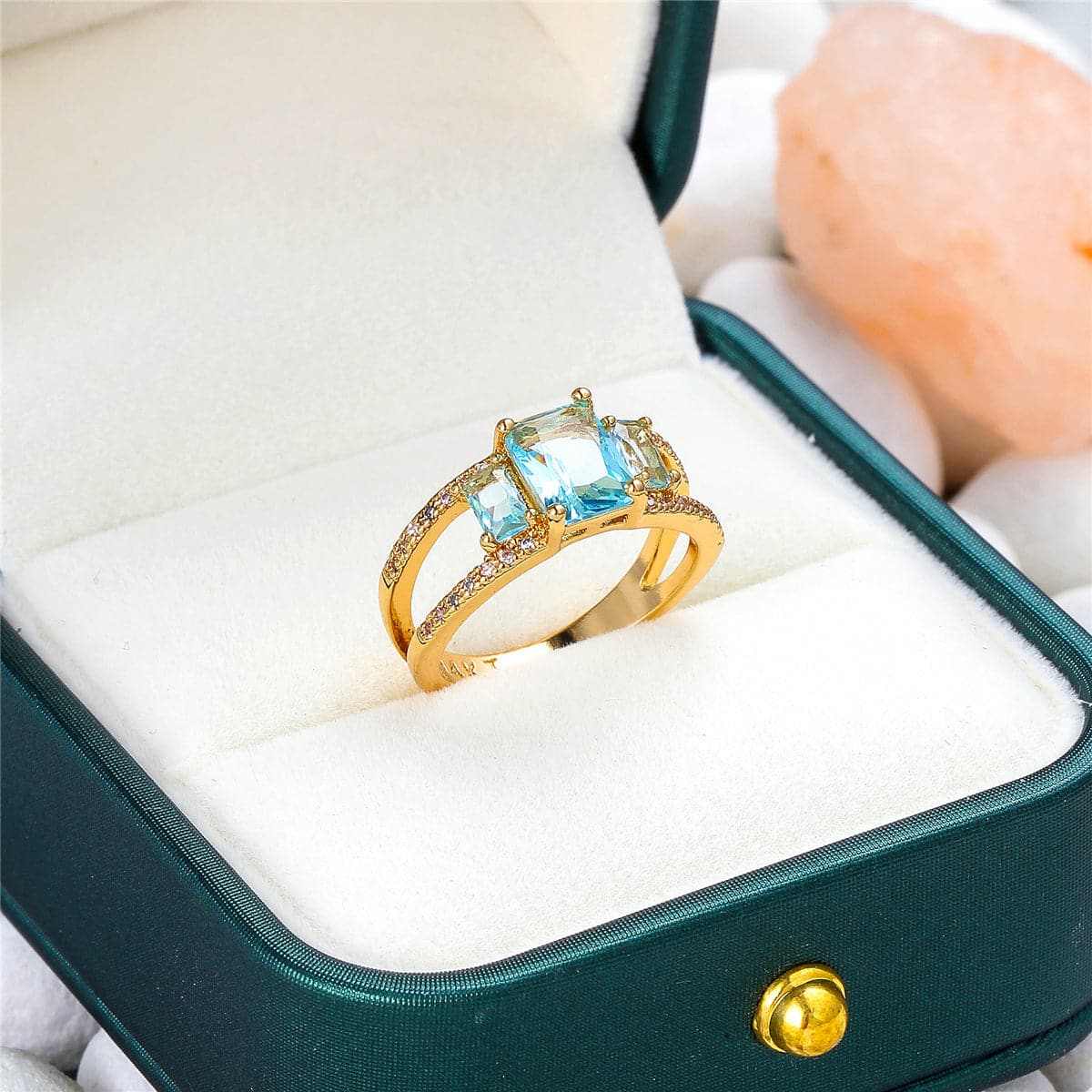 Sea Blue Crystal & Cubic Zirconia Geometric Ring - Image 5