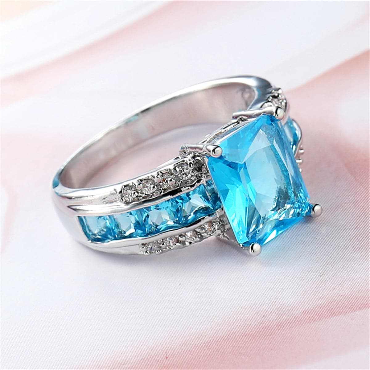 Sea Blue Crystal & Cubic Zirconia Ring - Image 11