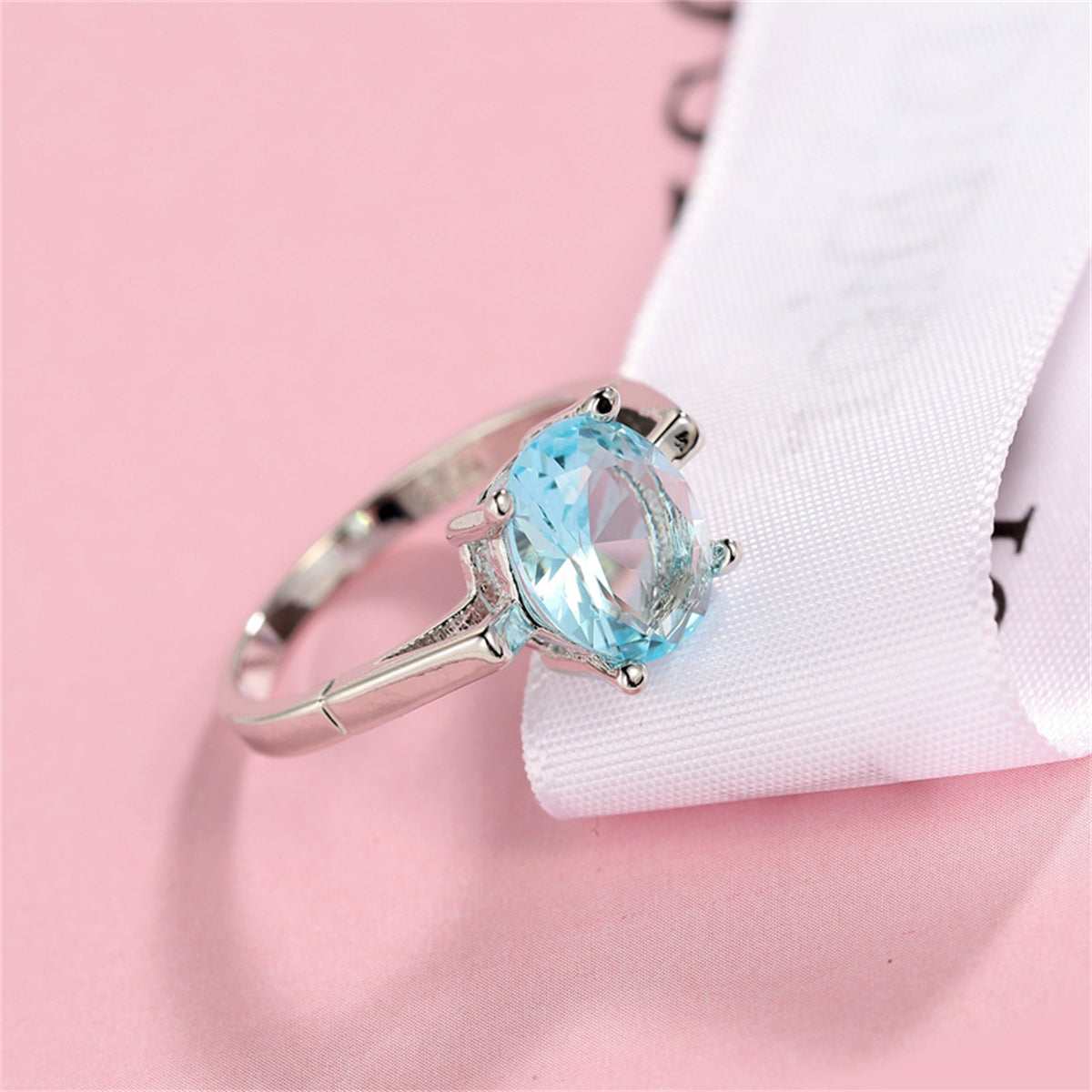 Sea Blue Crystal & Silvertone Openwork Geometric Oval-Cut Ring - Image 3