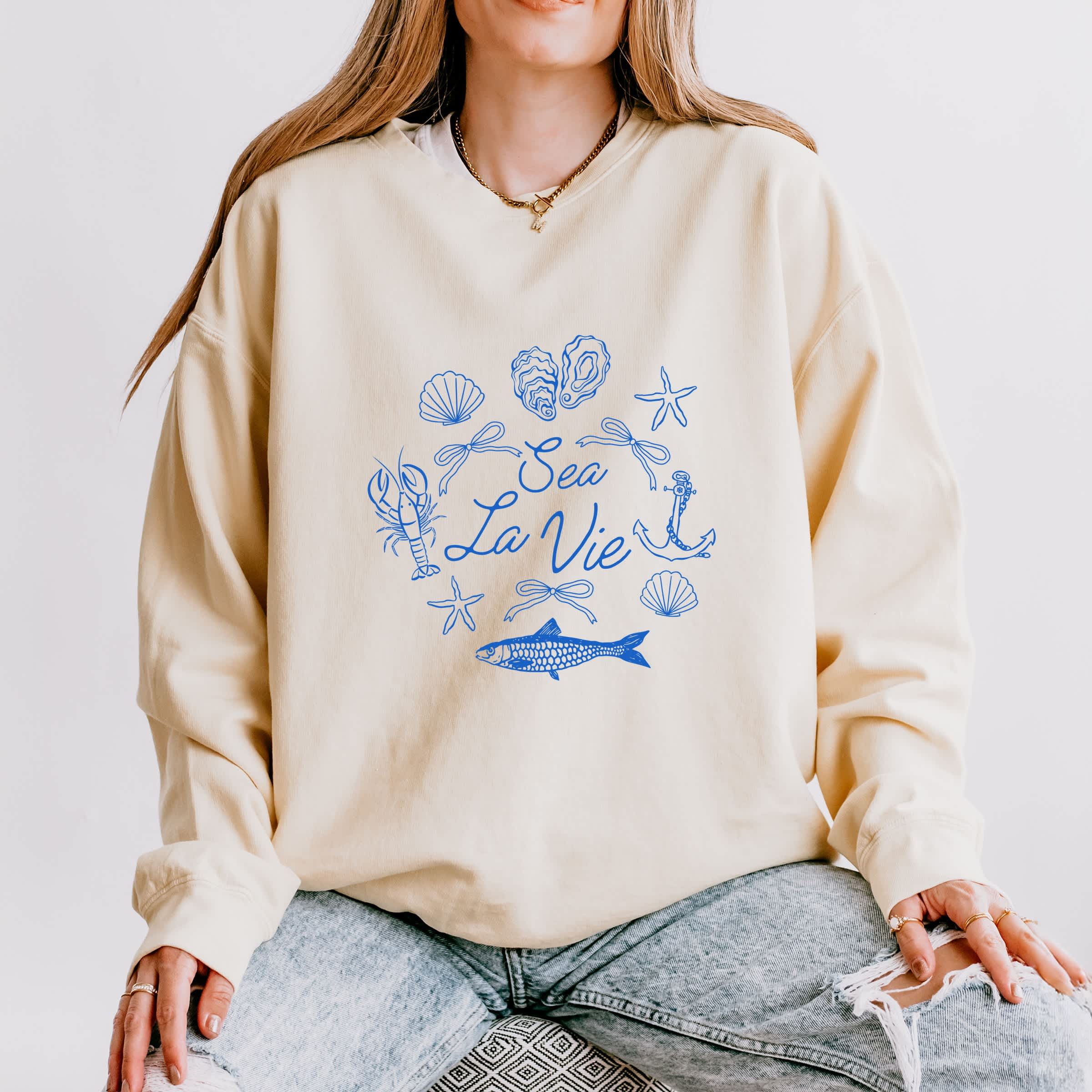 Sea La Vie Collage - Womens Lightweight Garment Dyed Sweatshirt Sweatshirt - Image 2