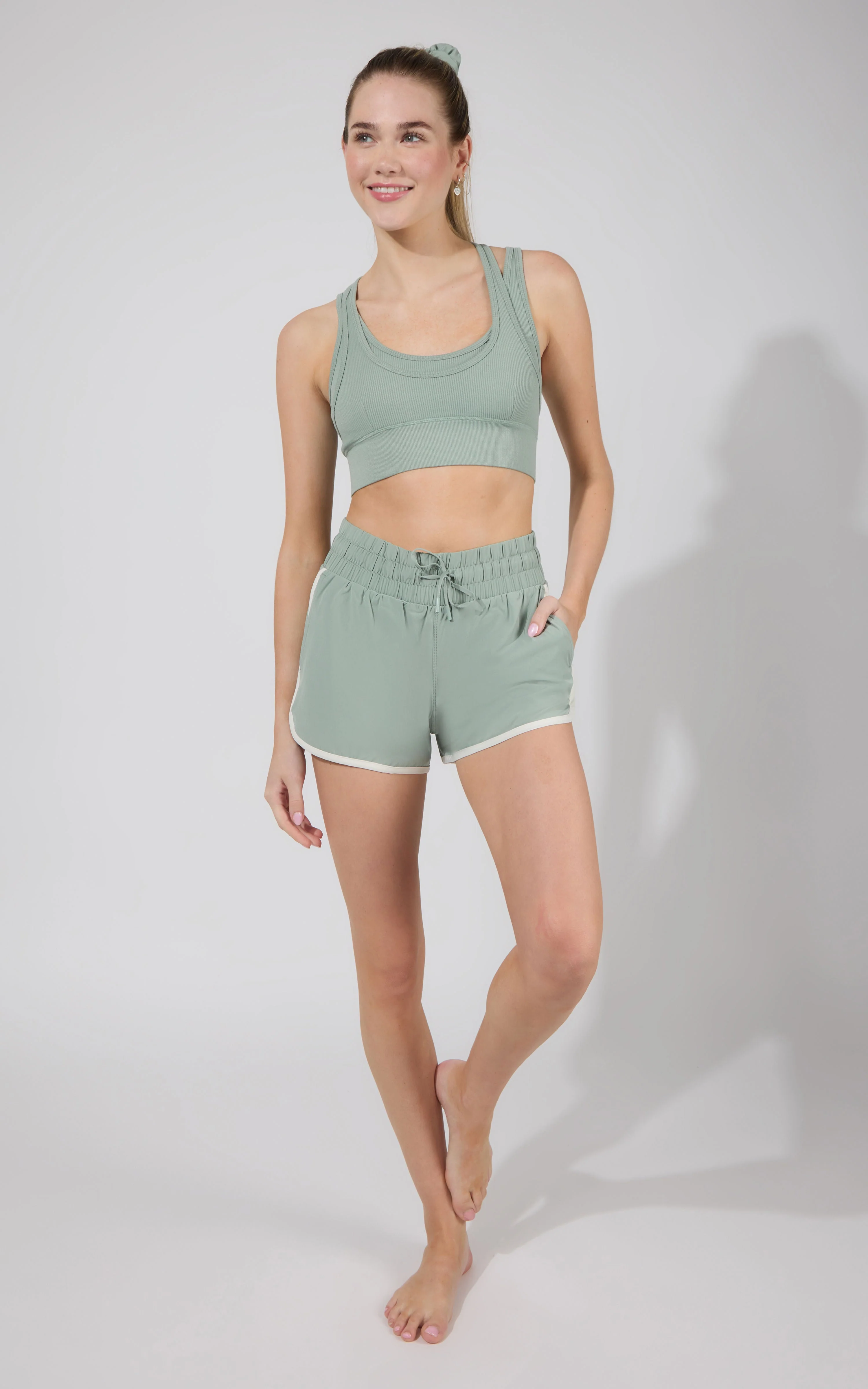 Seamless  Double Layer Bra & Running Short w Scrunchie - Image 24