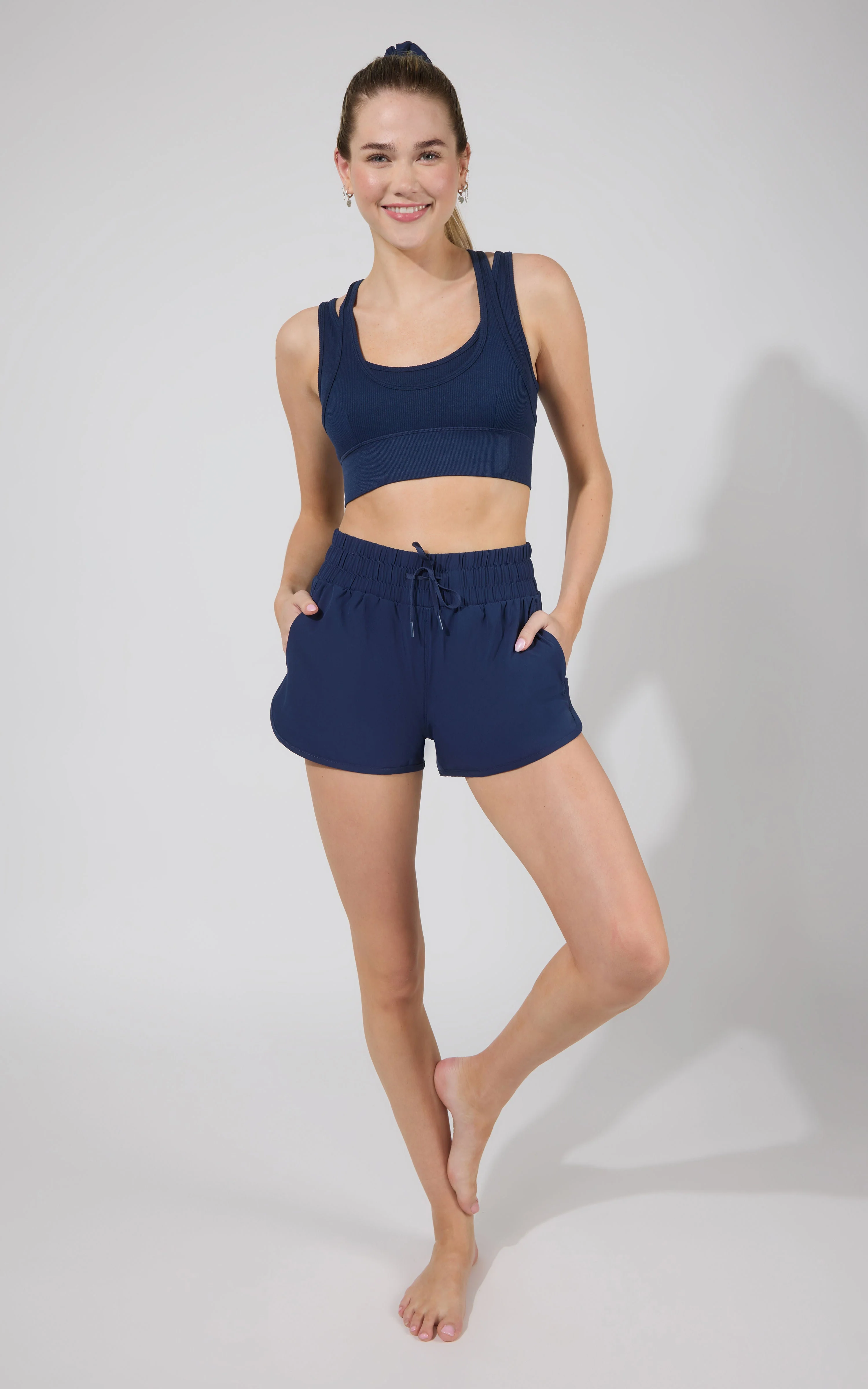 Seamless  Double Layer Bra & Running Short w Scrunchie - Image 4