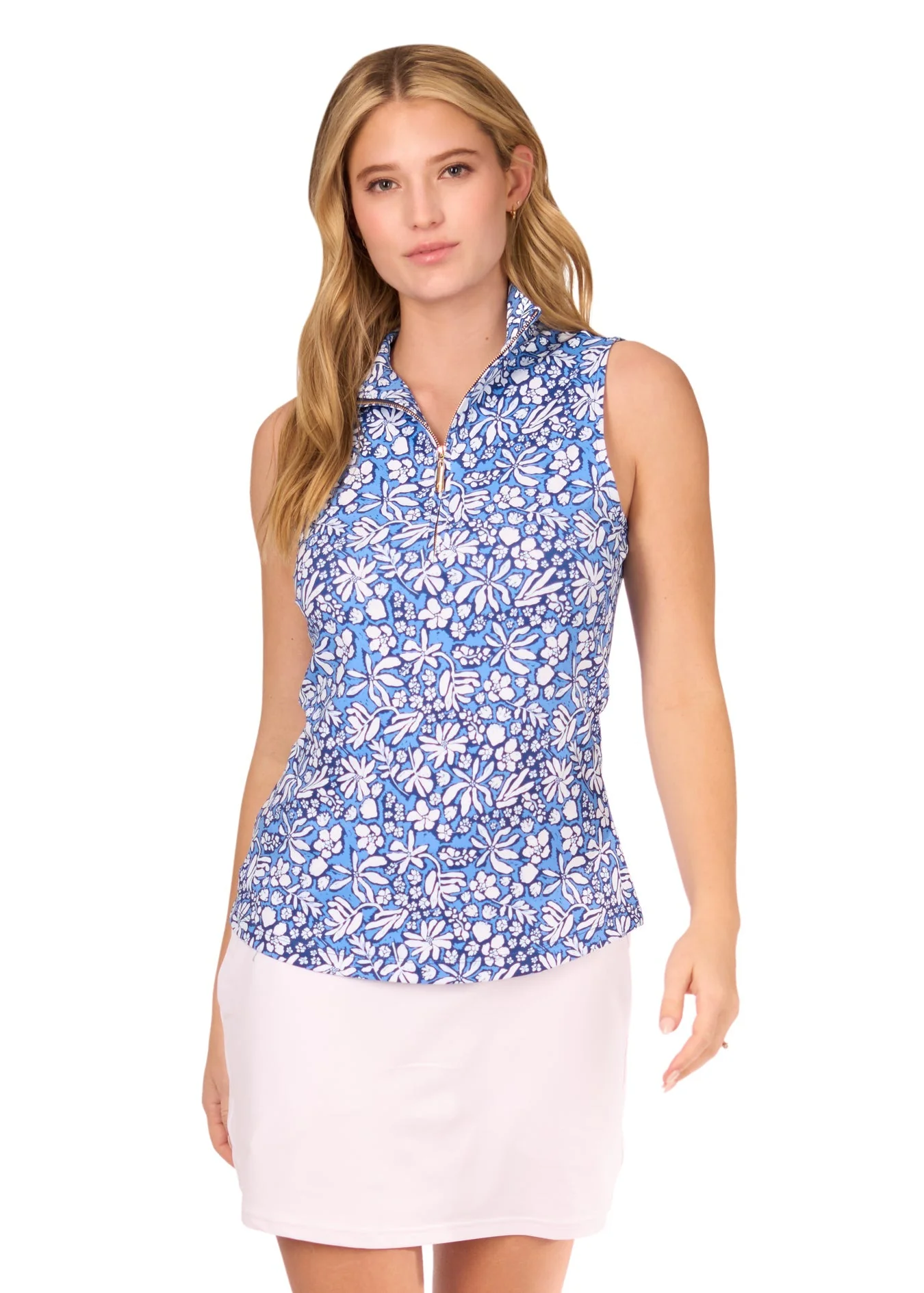 Seaside Floral 1/4 Zip Sleeveless Sport Top - Image 3