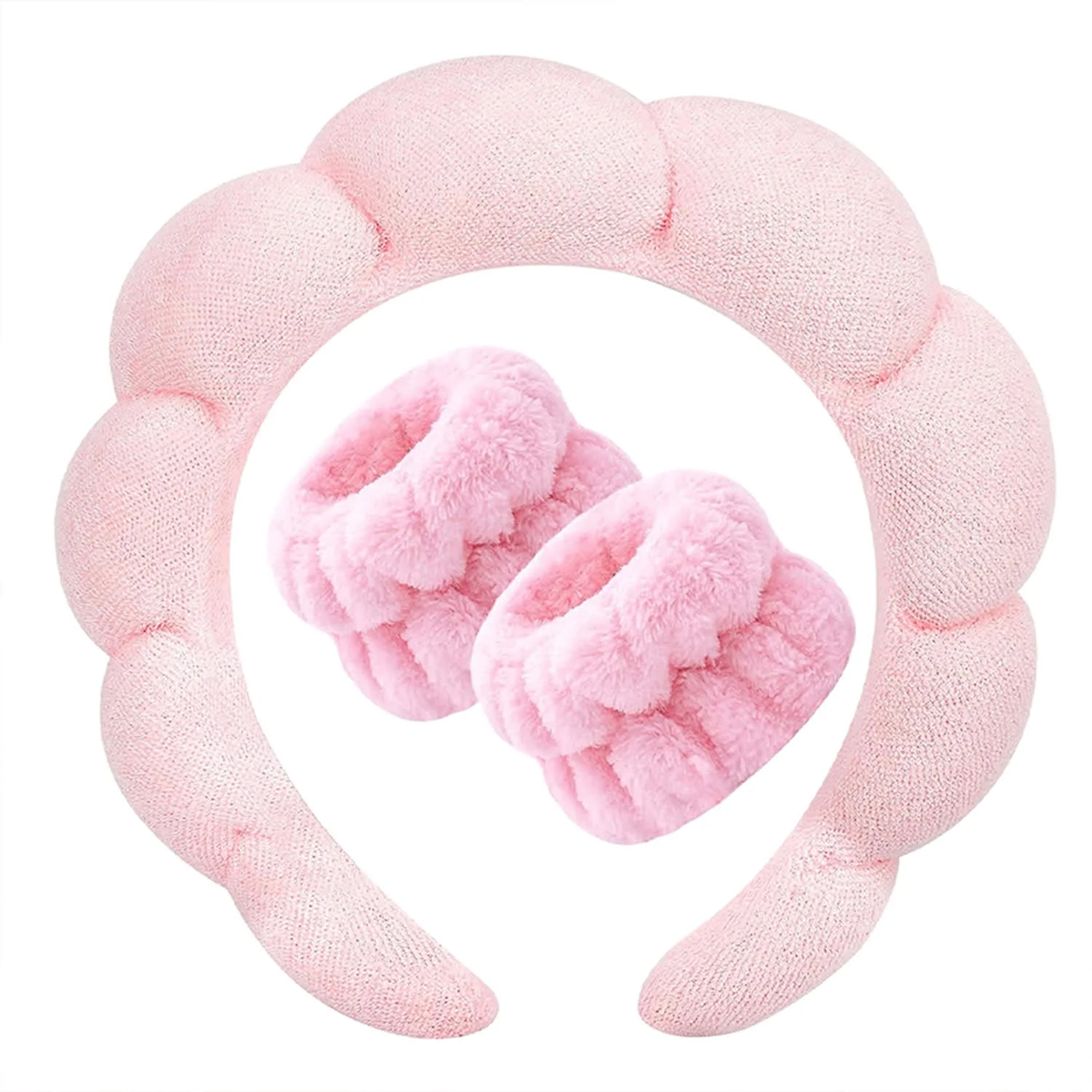 Seeboo 3-Pack: Non Slip Bubble Spa Headband Wear for Washing Face Makeup Skincare with Wristbands