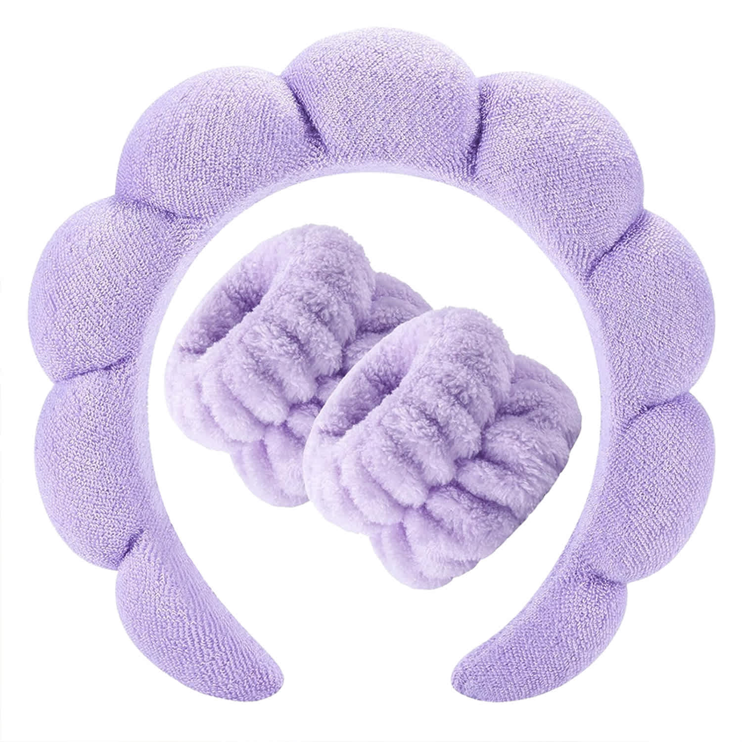 Seeboo 3-Pack: Non Slip Bubble Spa Headband Wear for Washing Face Makeup Skincare with Wristbands - Image 5