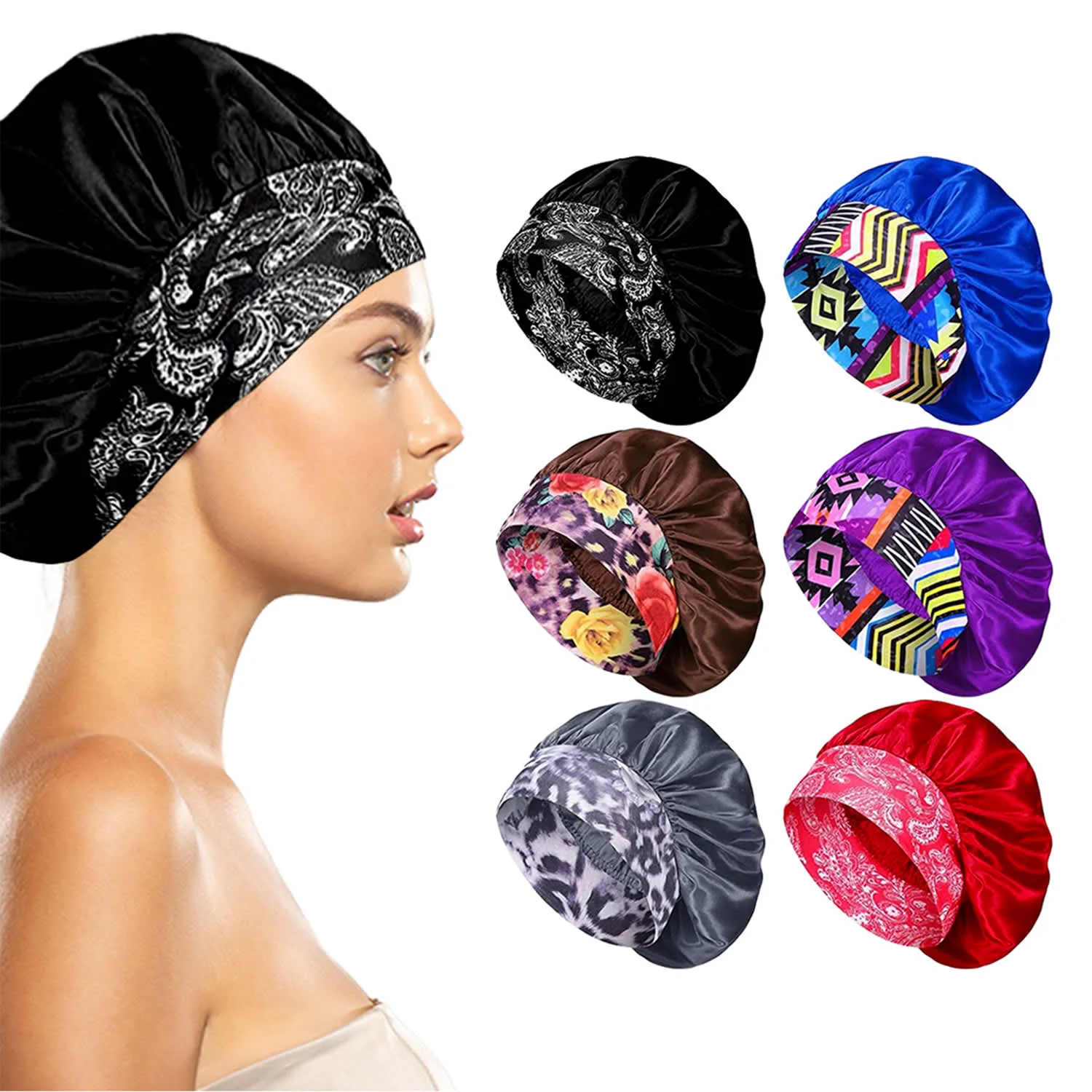 Seeboo 3-Pack: Women's Silky Satin Head Scarf Hair Wrap Cap Hat Headband Sleeping Bonnet - Image 6
