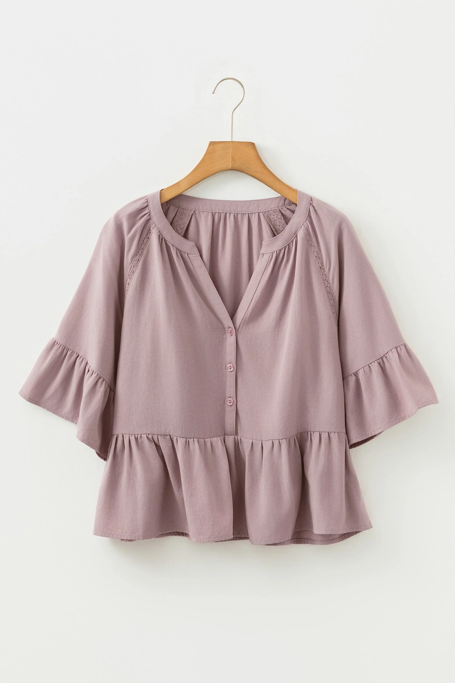 Sepia Rose Slit V Neck Ruffled Loose Blouse - Image 3