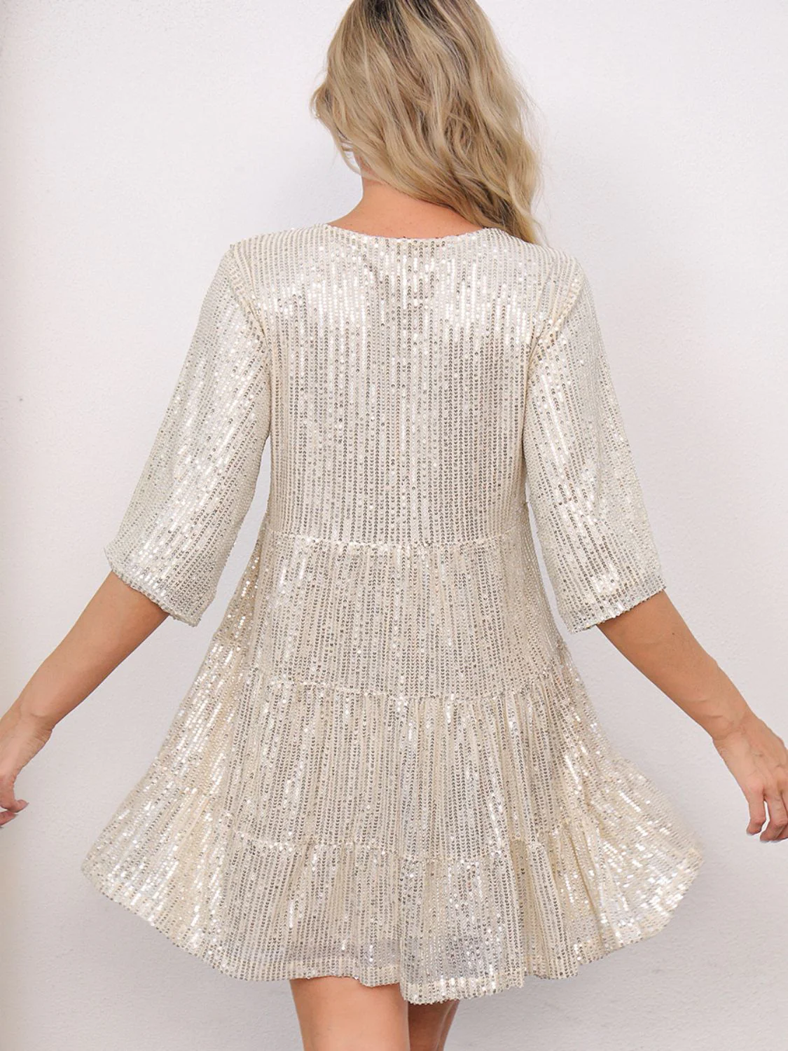 Sequin Round Neck Half Sleeve Mini Dress - Image 7