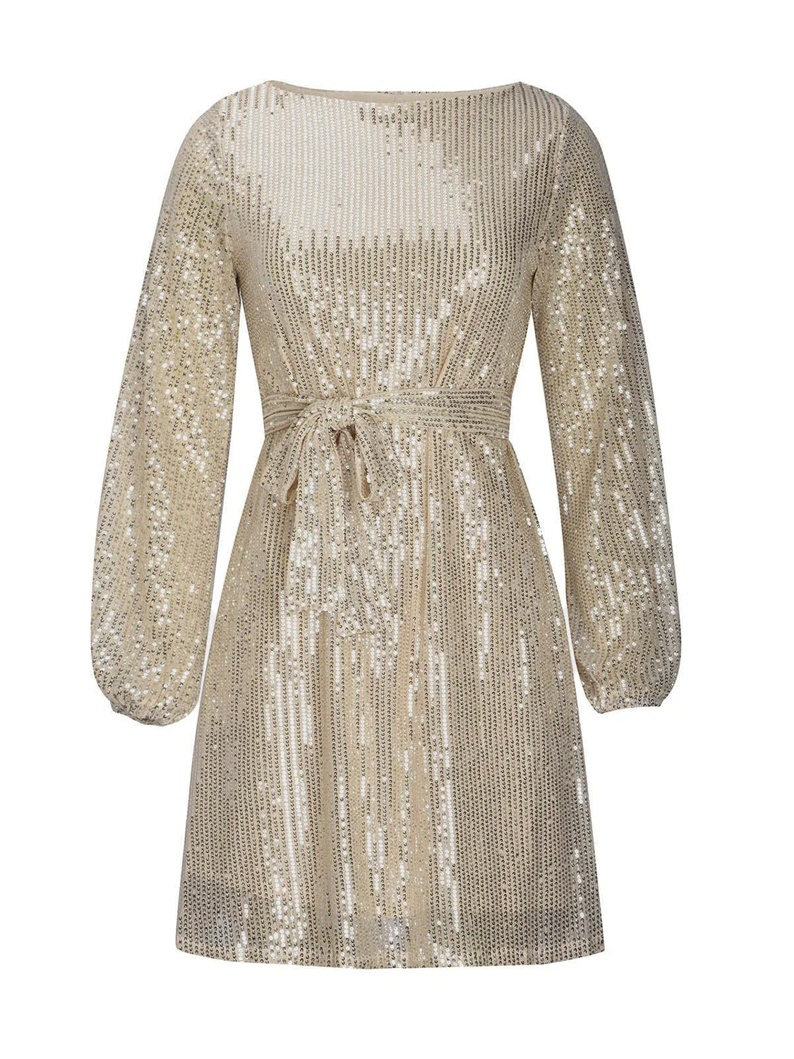 Sequin Tie Waist Long Sleeve Mini Dress - Image 3