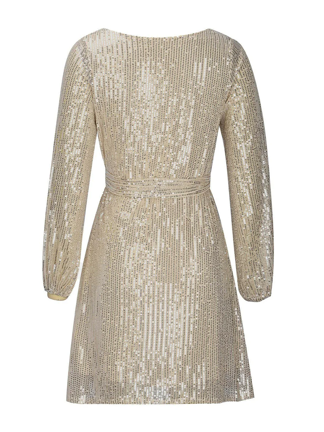 Sequin Tie Waist Long Sleeve Mini Dress - Image 4