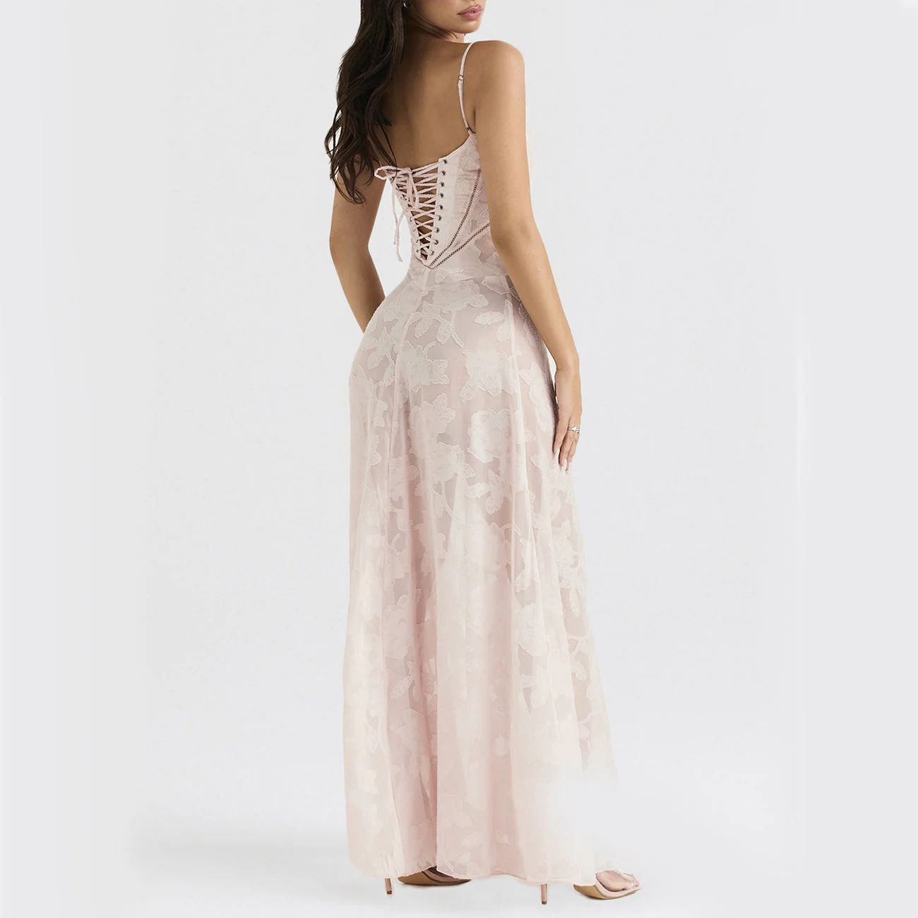 Sexy Flowers Lace Suspender Dress Summer Fashion Slim Back Lace-up Long Dresses Party Evening Club Clothing For Women - Image 2