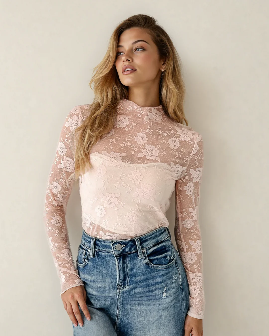 Sheer Floral Lace - Apricot - Image 3