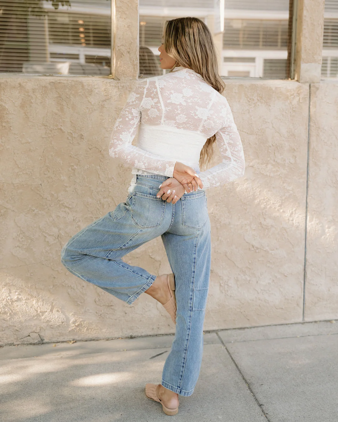 Sheer Floral Lace Top - White - Image 7