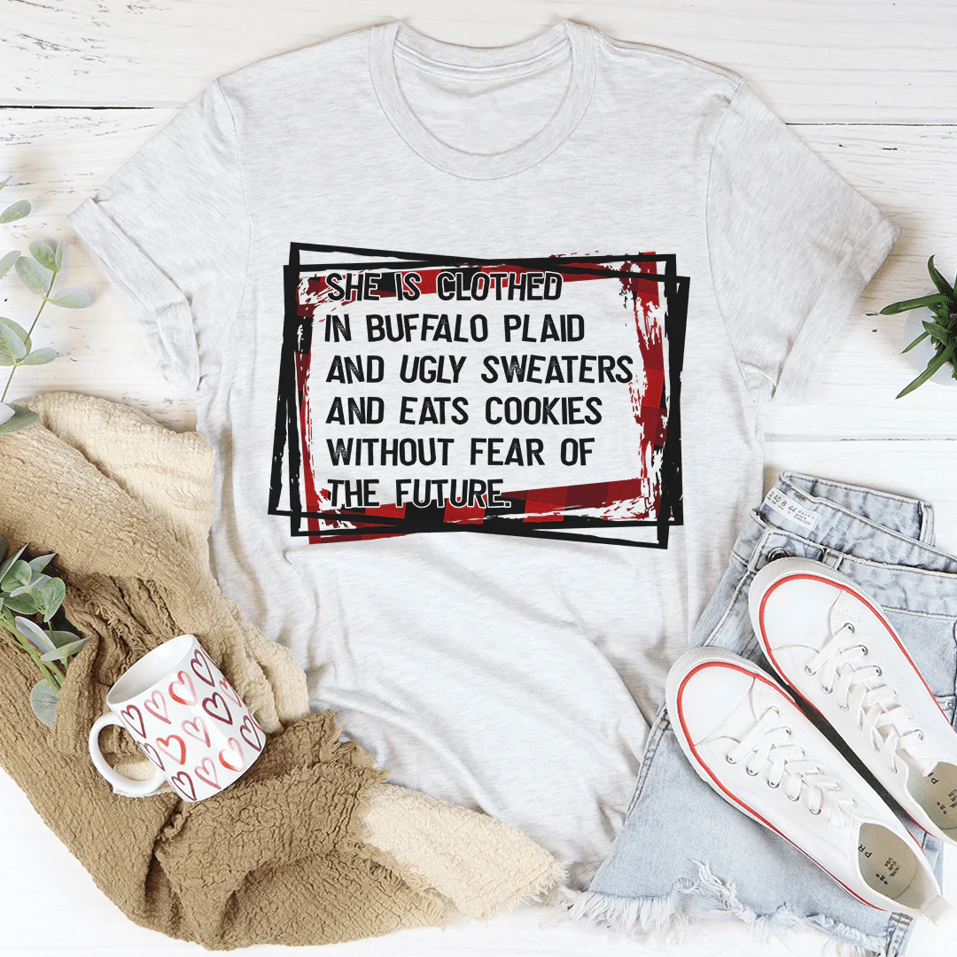 She's Clothed In Buffalo Plaid And Ugly Sweaters T-Shirt - Image 9