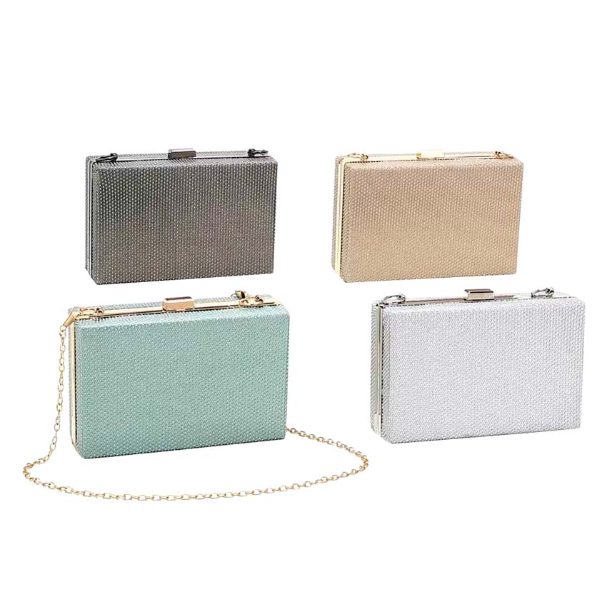 Shimmery Rectangle Evening Clutch Crossbody Bag - Image 16