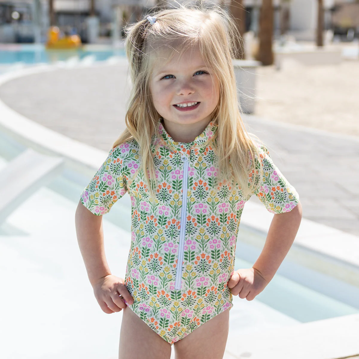 Short Sleeve Rash Guard One Piece Swimsuit (Girls) - Image 19