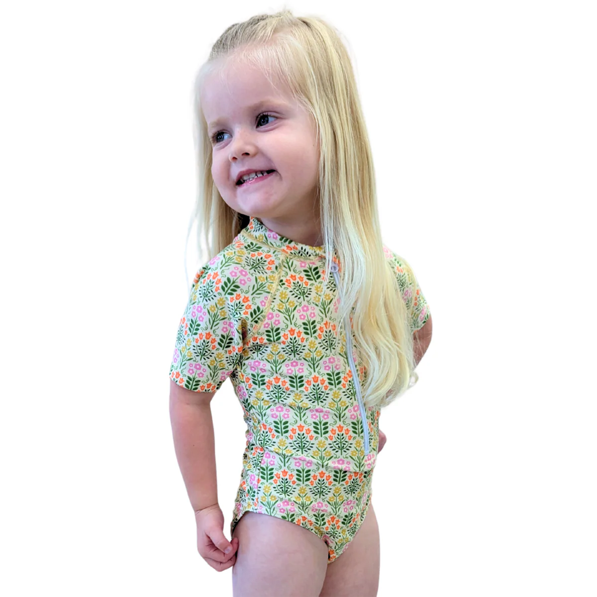 Short Sleeve Rash Guard One Piece Swimsuit (Girls) - Image 24