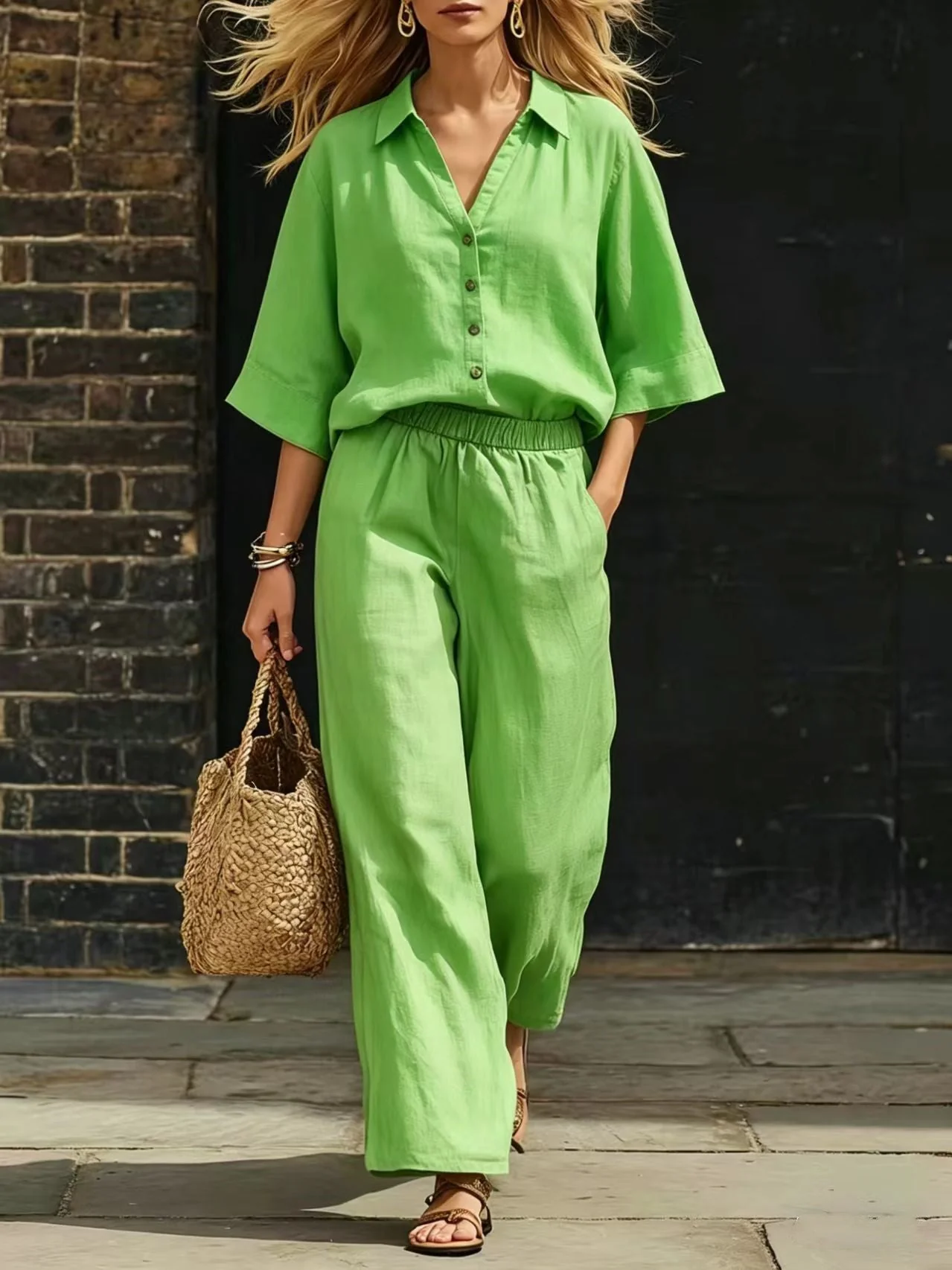 Short-Sleeve Shirt & Loose Pants Set – Casual Two-Piece - Image 7