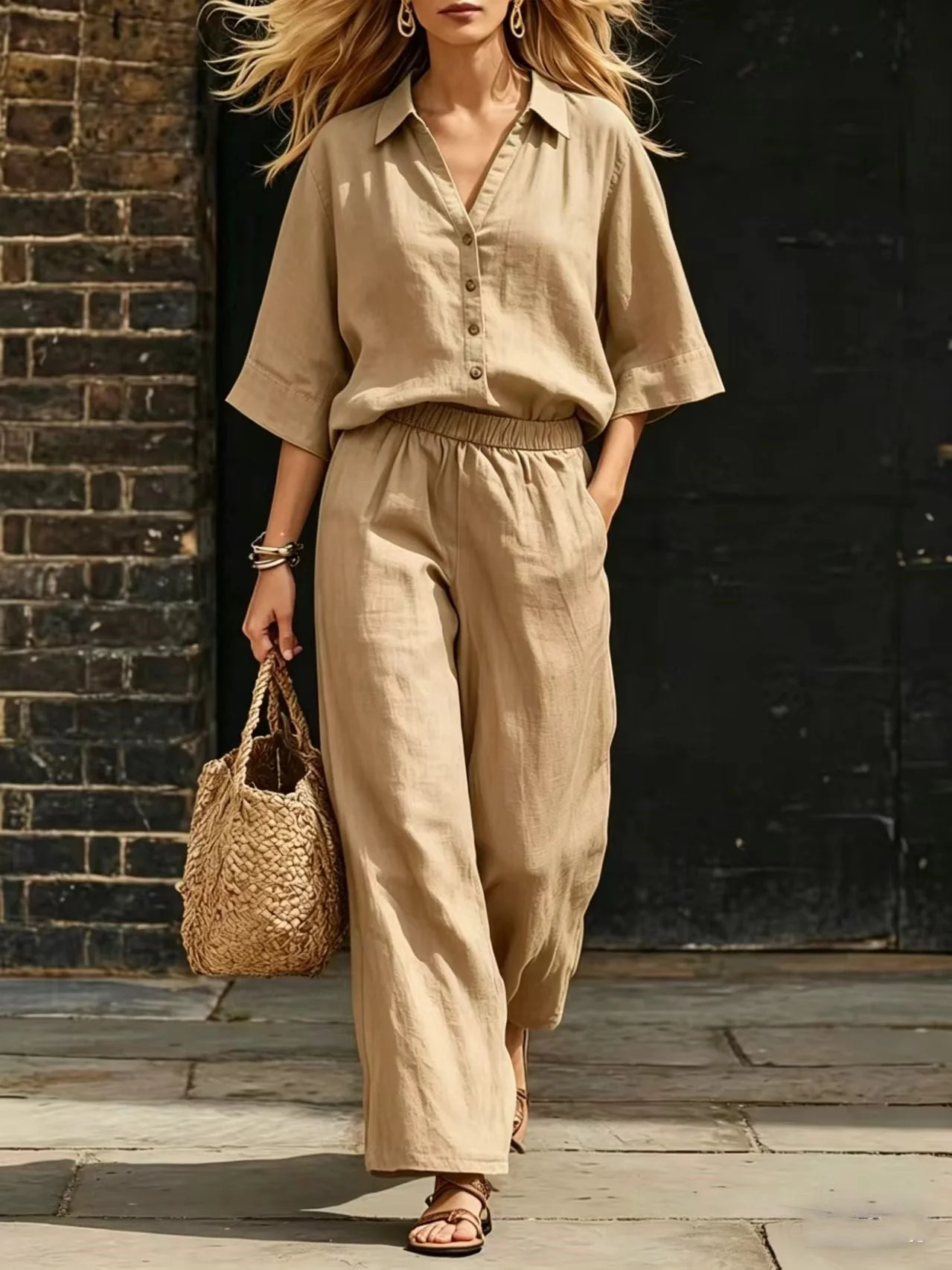 Short-Sleeve Shirt & Loose Pants Set – Casual Two-Piece - Image 8