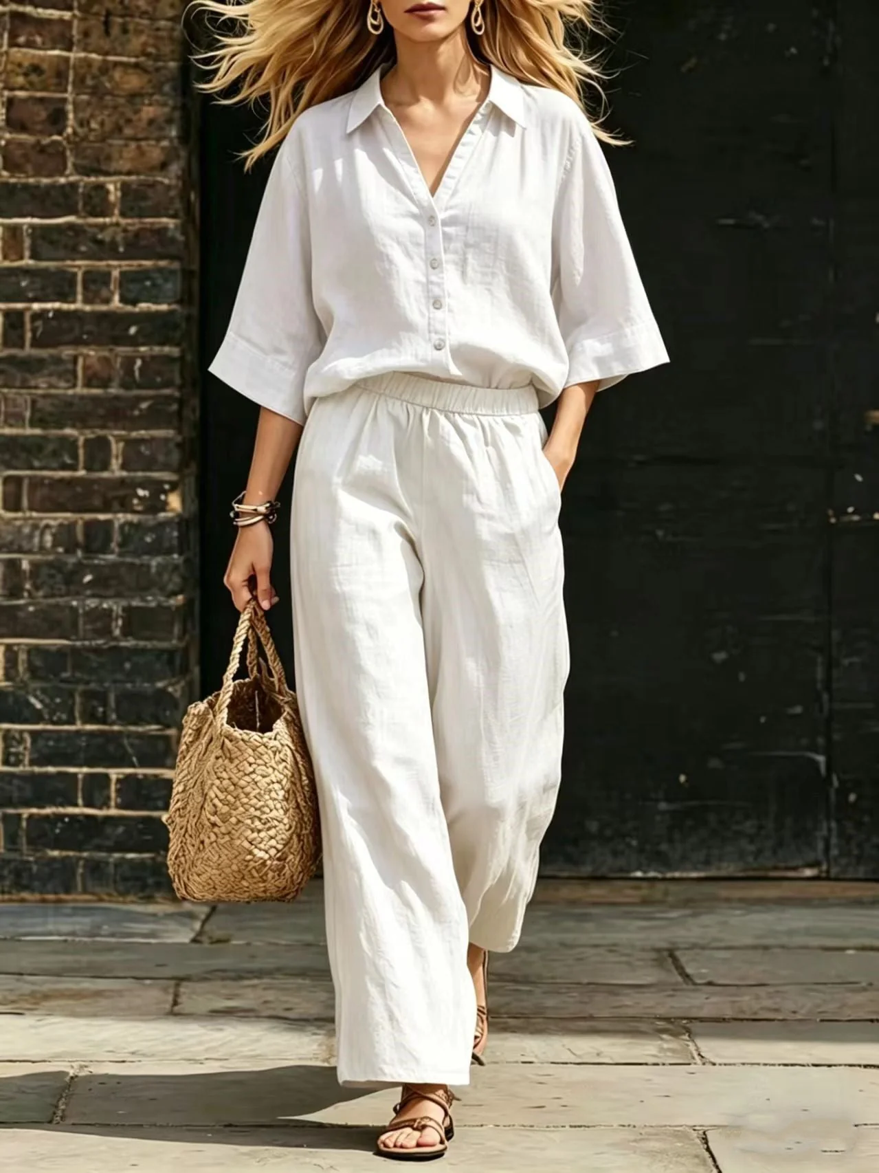 Short-Sleeve Shirt & Loose Pants Set – Casual Two-Piece - Image 9