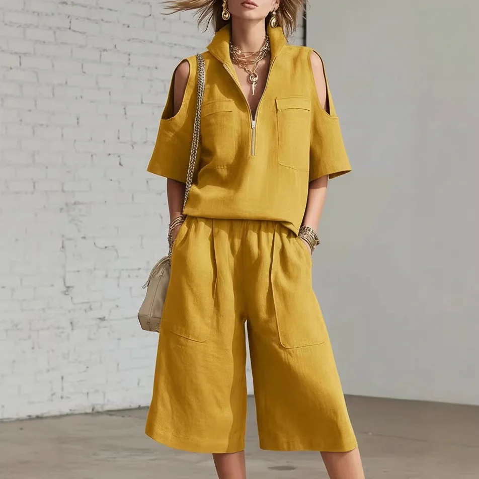 Short-Sleeve Shirt & Loose Shorts Two-Piece Set | Casual - Image 3