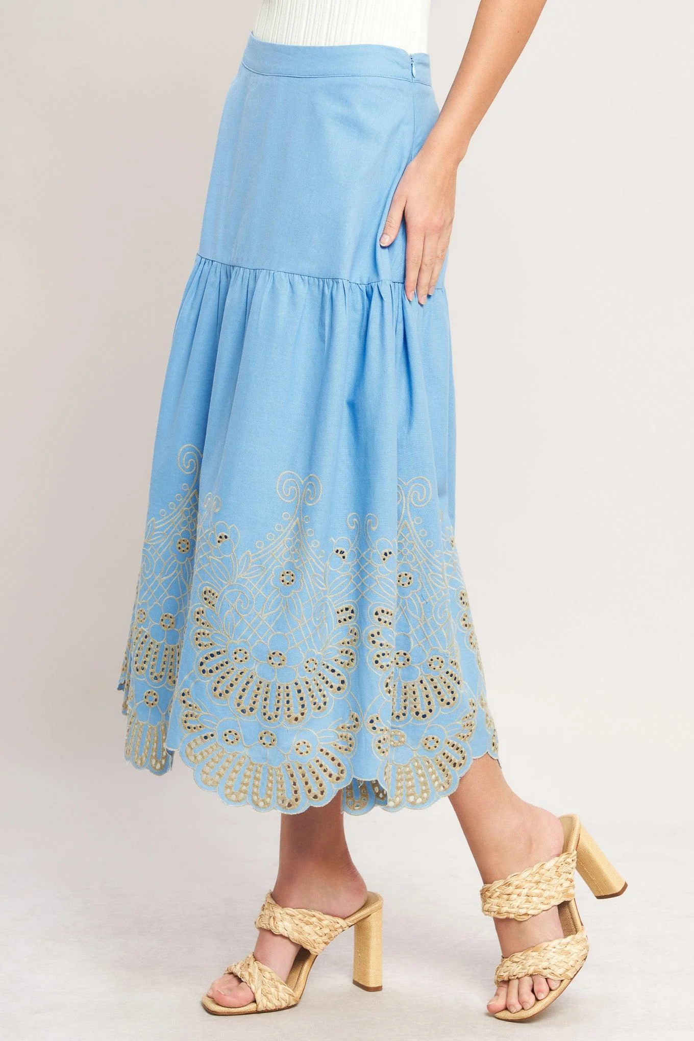 Sky Bloom Woven Eyelet Midi Skirt - Image 2