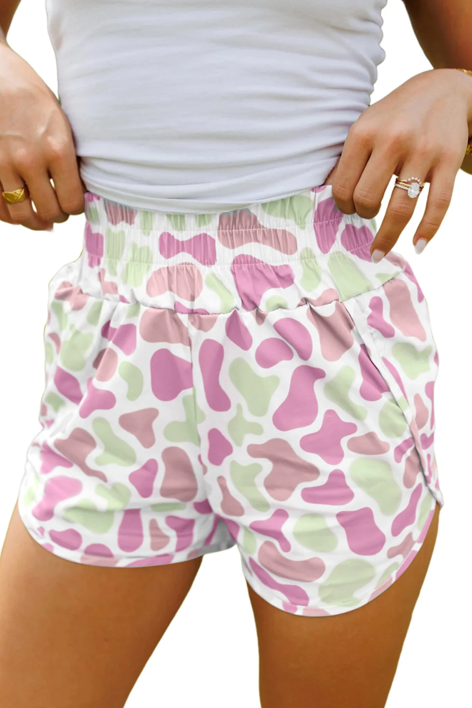 Sky Blue Camouflage Print Shirred High Waist Athleisure Shorts - Image 16