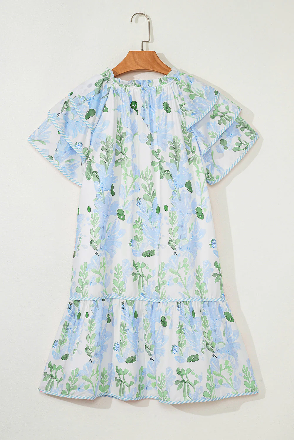 Sky Blue Floral Contrast Edge Layered Short Sleeve Mini Dress - Image 19
